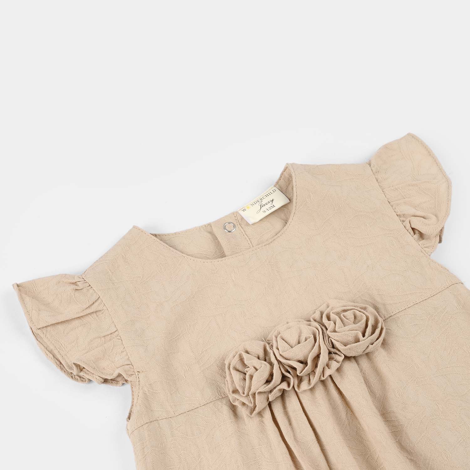 Infant Girls Jersey/Terry Romper - Beige - Image 2