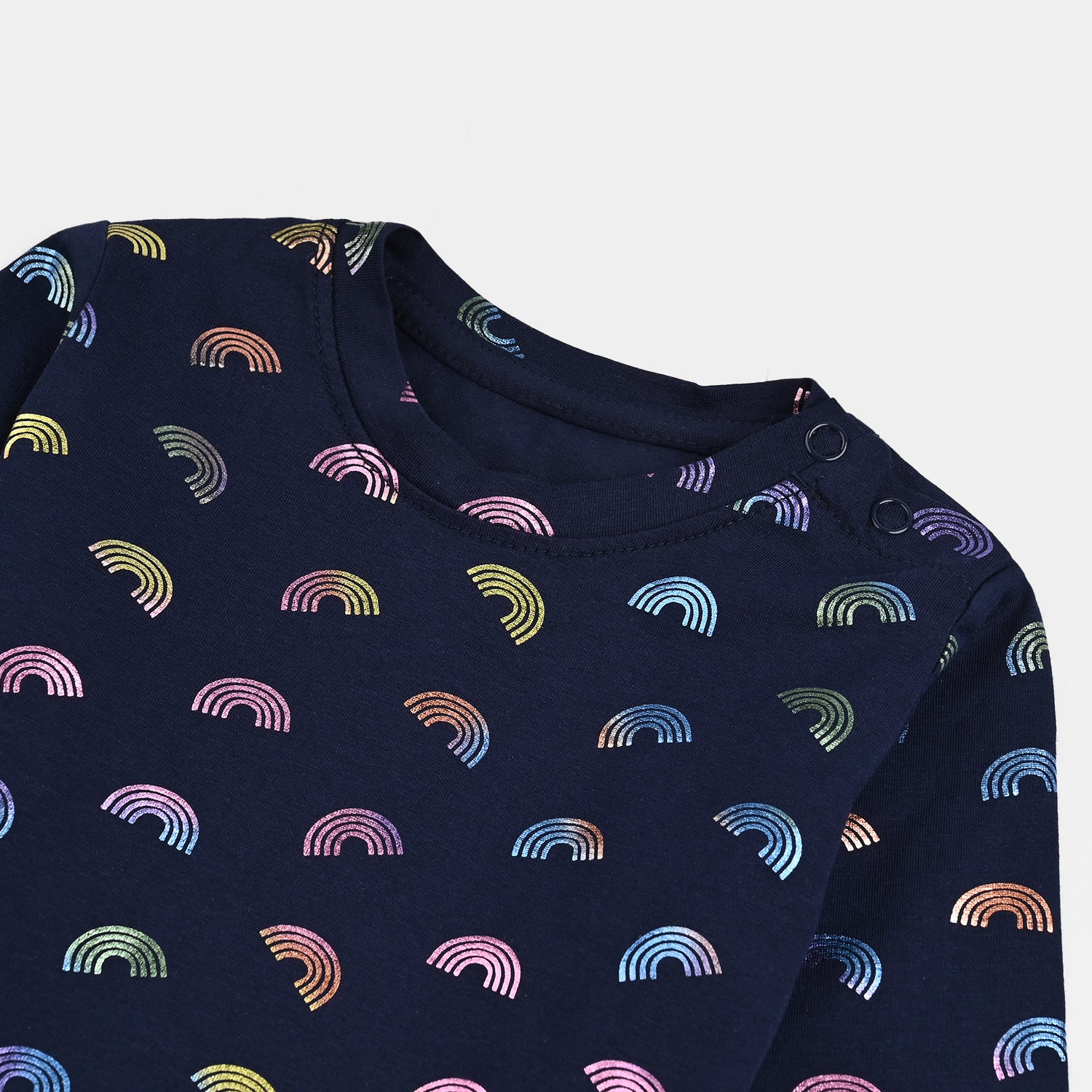 Infant Girls Lycra Jersey T-Shirt Navy Rainbow-NAVY - Image 2