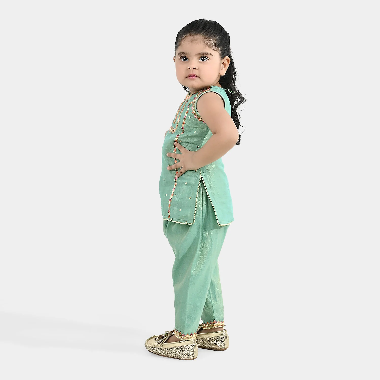 Infant Girls Net 2Pcs Suit (Zara Noor) - Green - Image 3