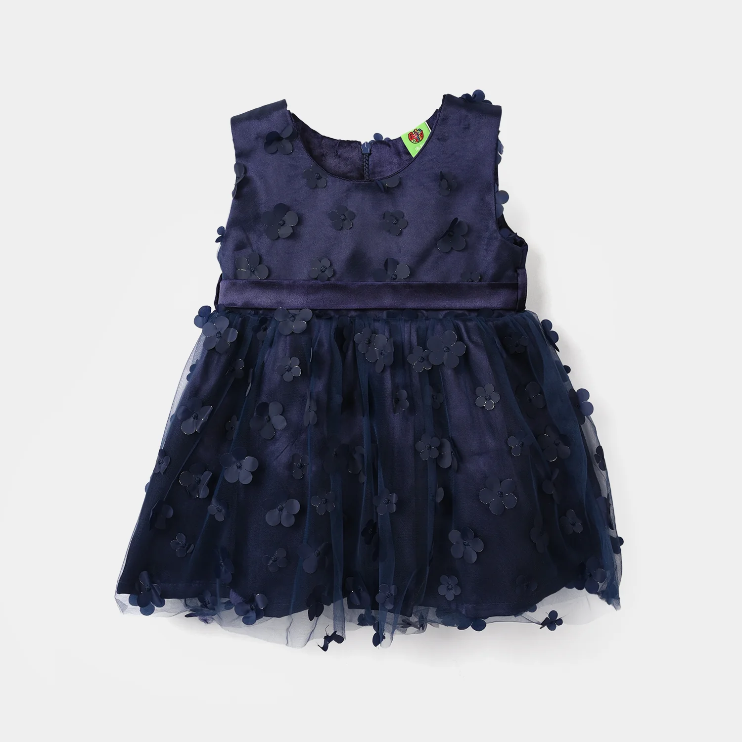 Infant Girls Net Fancy Frock (Flower) - Navy - Image 5
