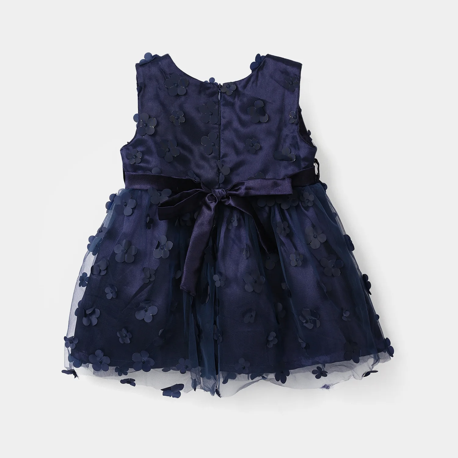 Infant Girls Net Fancy Frock (Flower) - Navy - Image 6