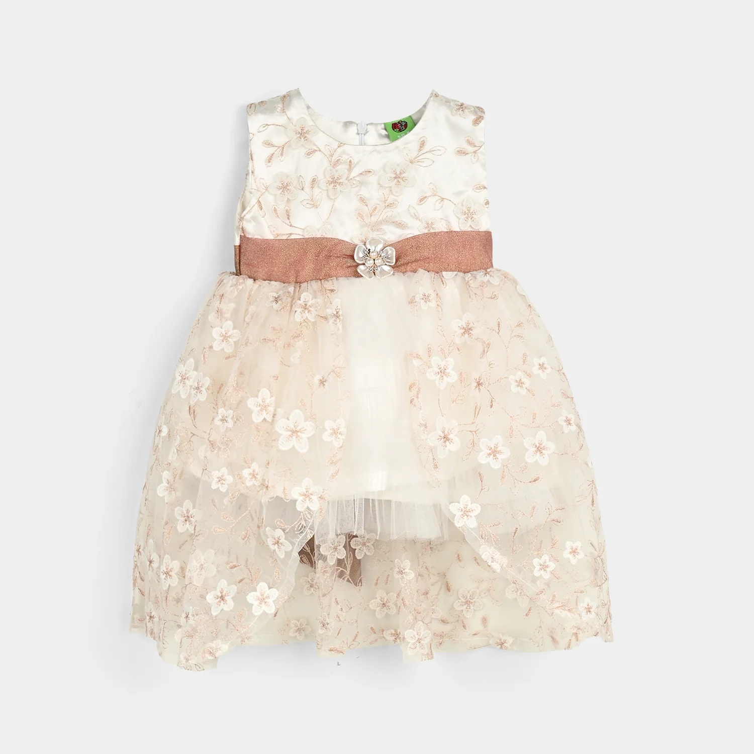 Infant Girls Net Fancy Frock Floral - Off White