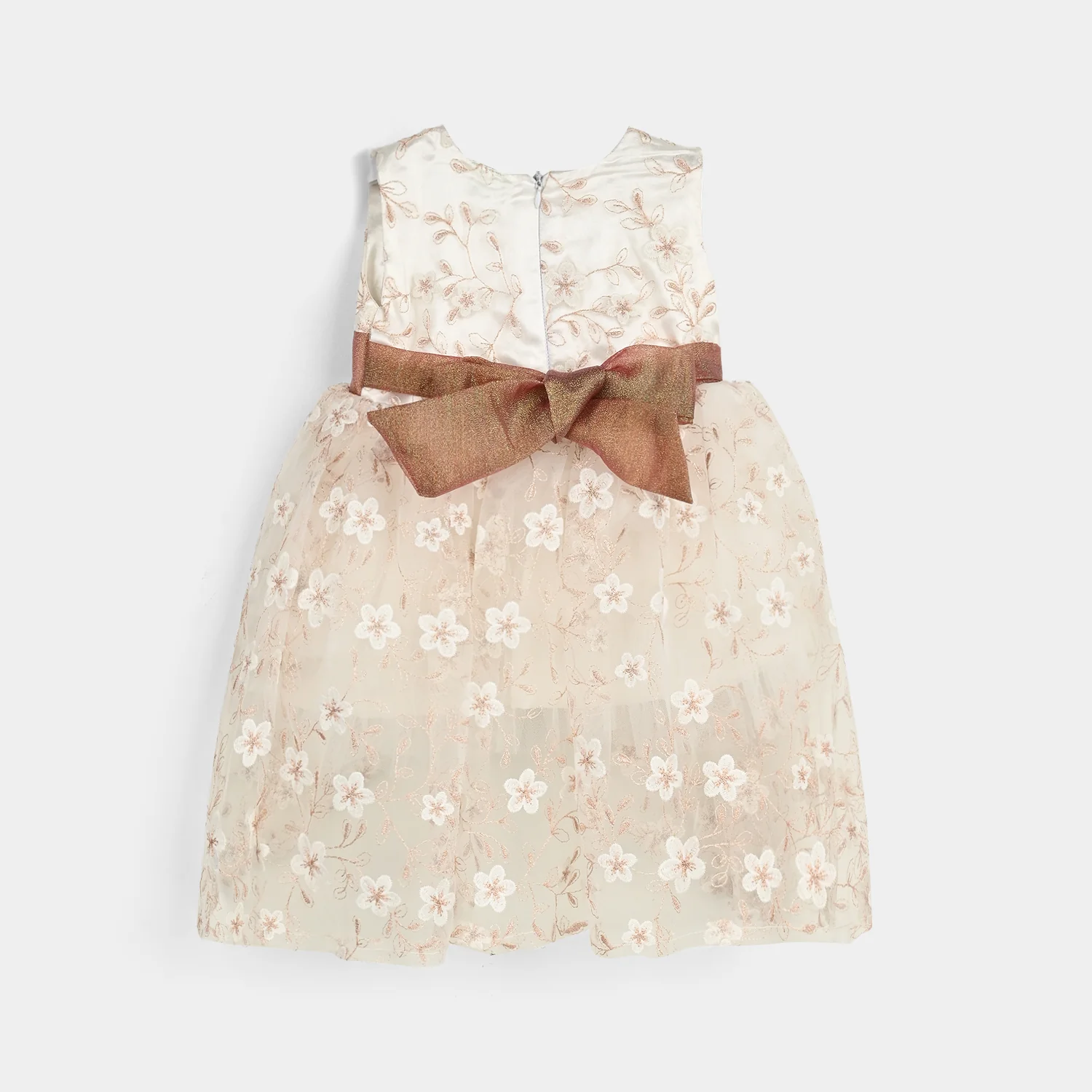 Infant Girls Net Fancy Frock Floral - Off White - Image 3