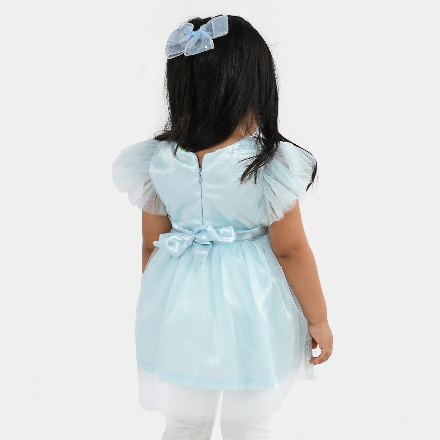 Infant Girls Net Fancy Frock (Glittering) - Light Blue - Image 4