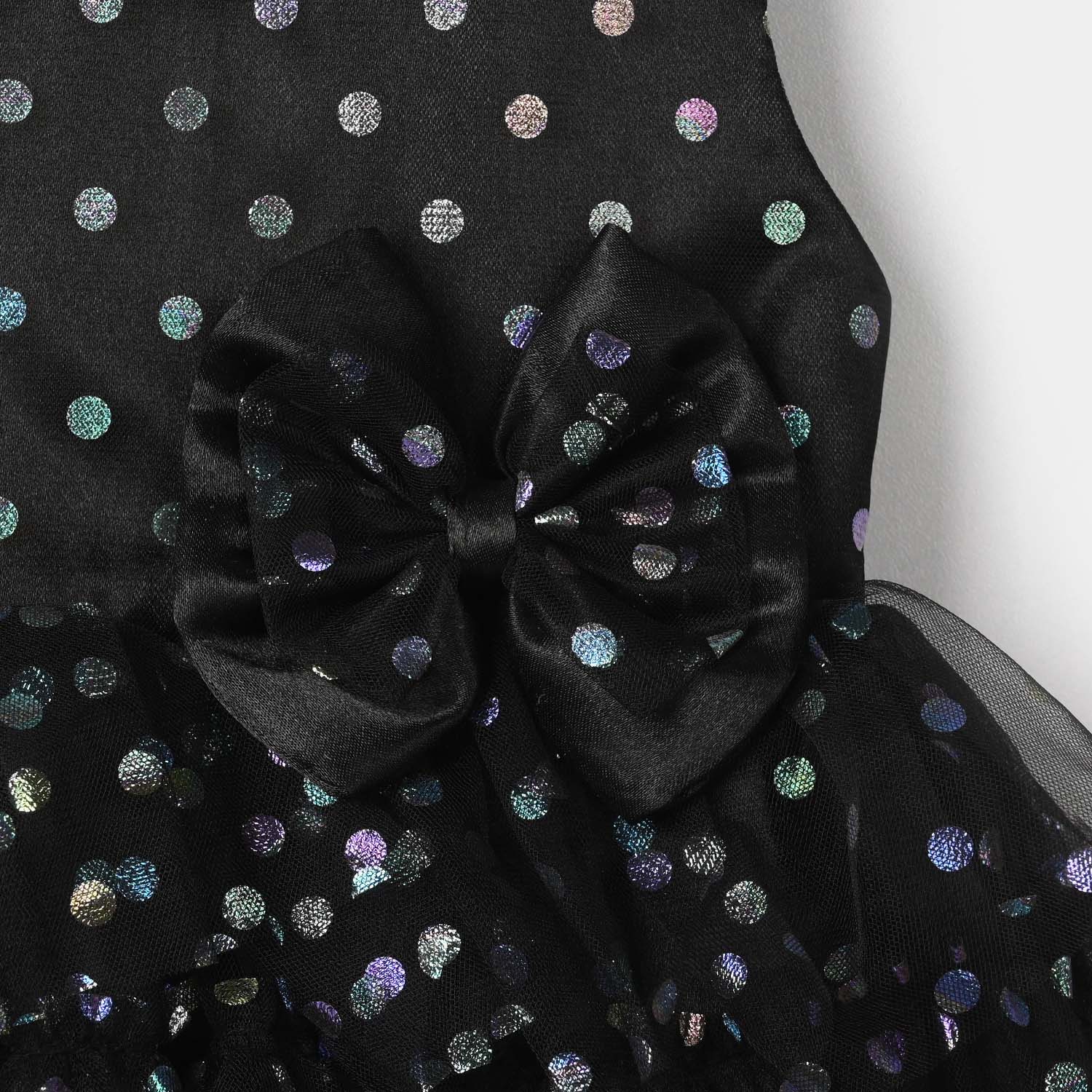 Infant Girls Net Fancy Frock (Glittery Dot) – Black - Image 2