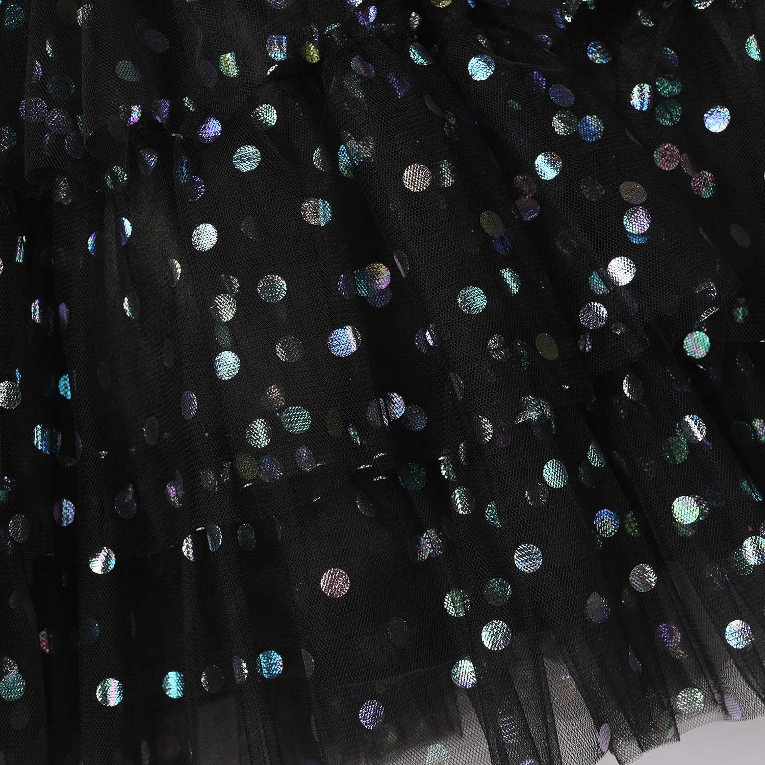 Infant Girls Net Fancy Frock (Glittery Dot) – Black - Image 3