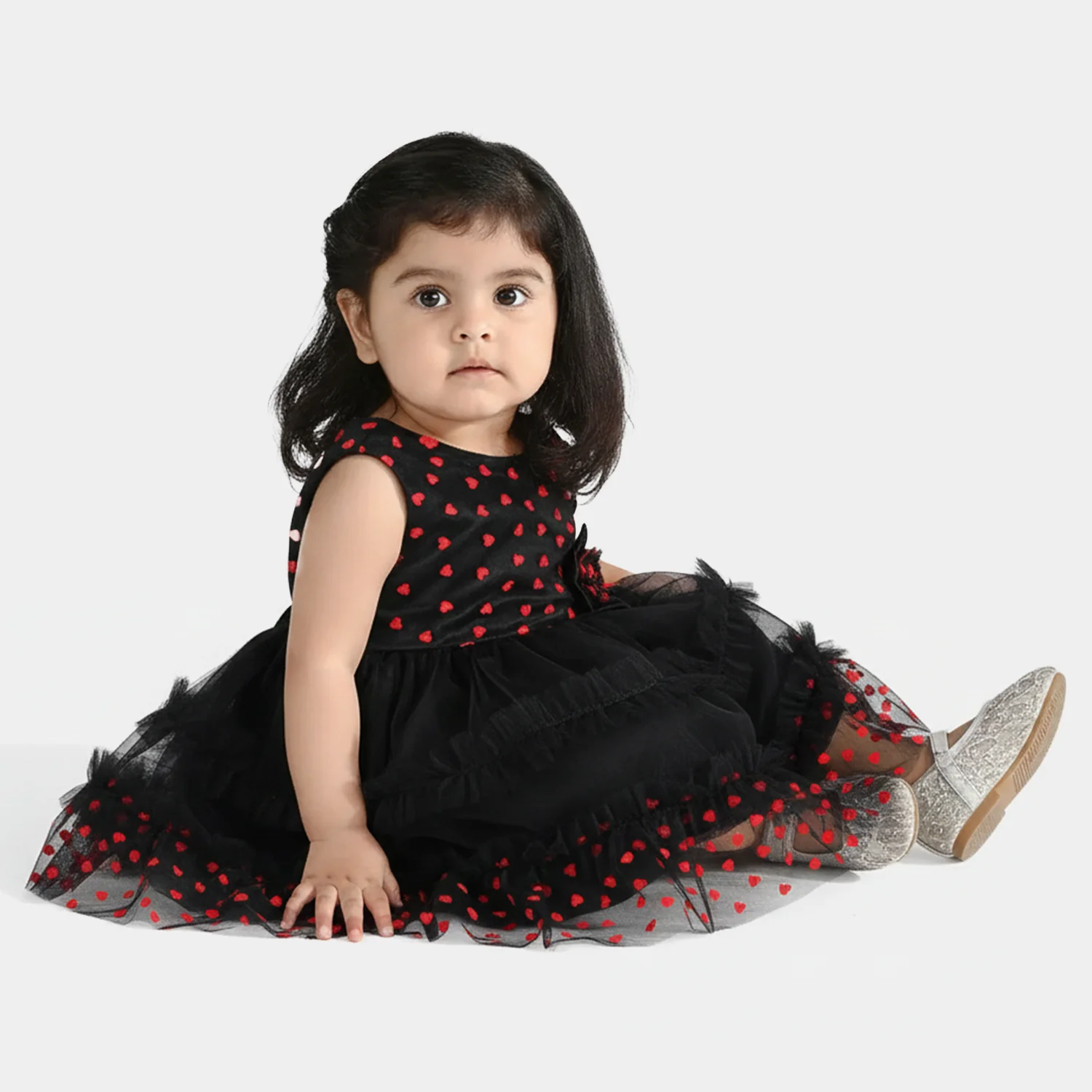 Infant Girls Net Fancy Frock - Black - Image 2