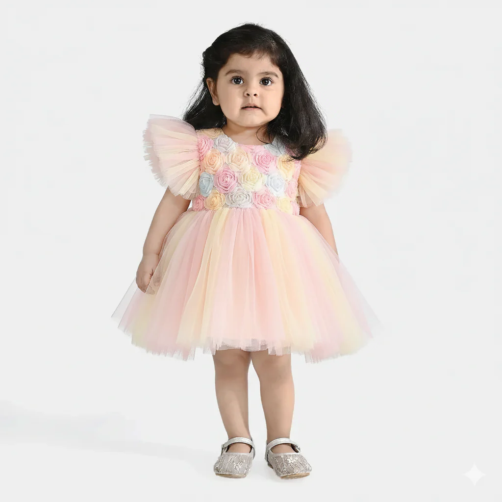 Infant Girls Net Fancy Frock- Multi