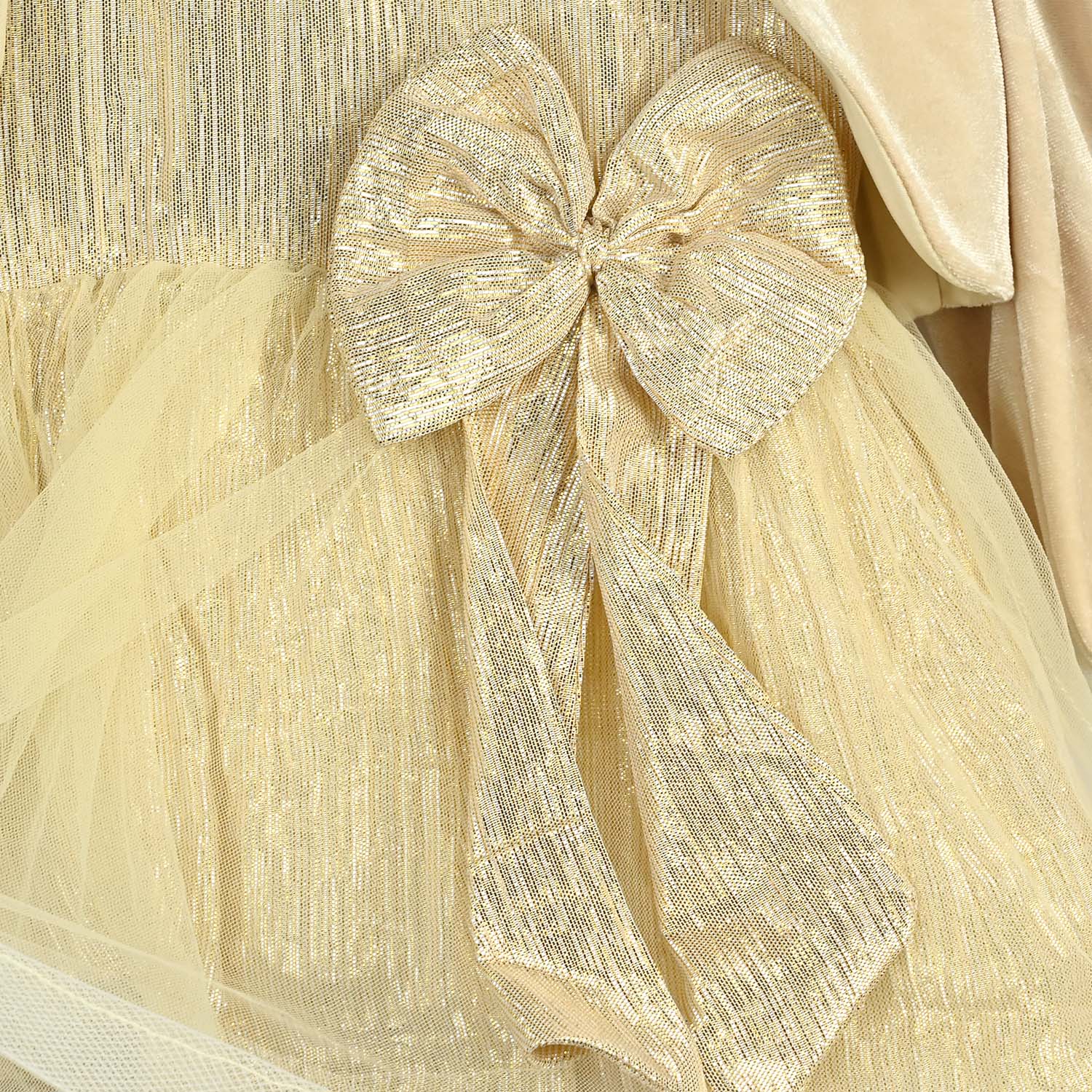 Infant Girls Organza Fancy Frock Glittery - Beige - Image 2