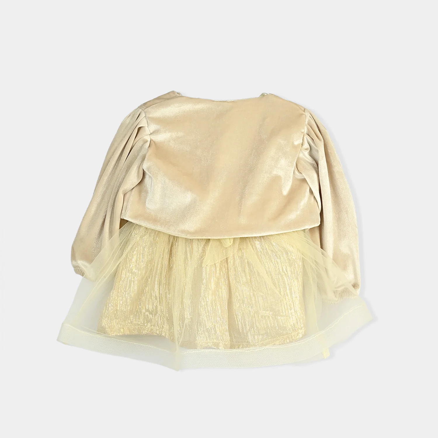 Infant Girls Organza Fancy Frock Glittery - Beige - Image 3