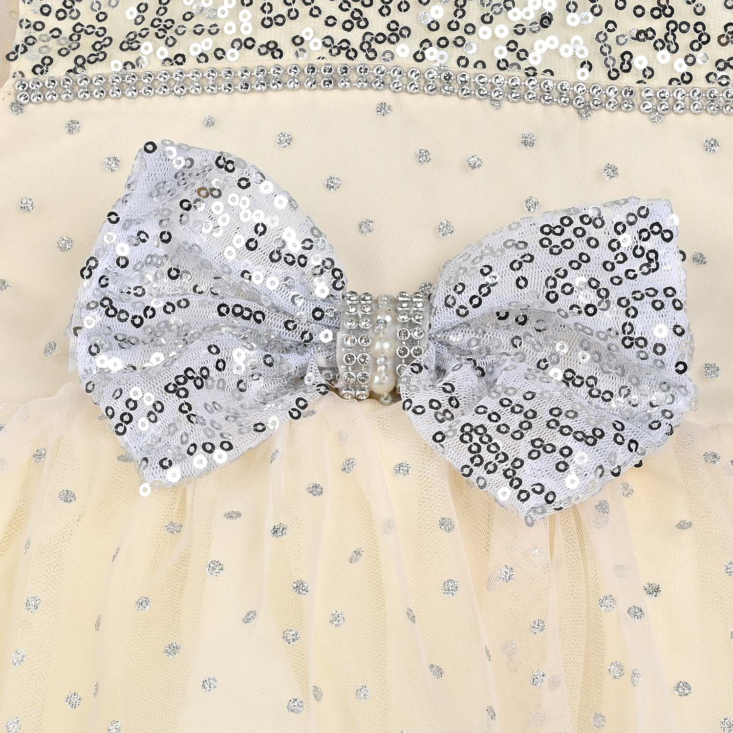 Infant Girls Organza Fancy Frock-Shimmer Polka-OFF White - Image 2