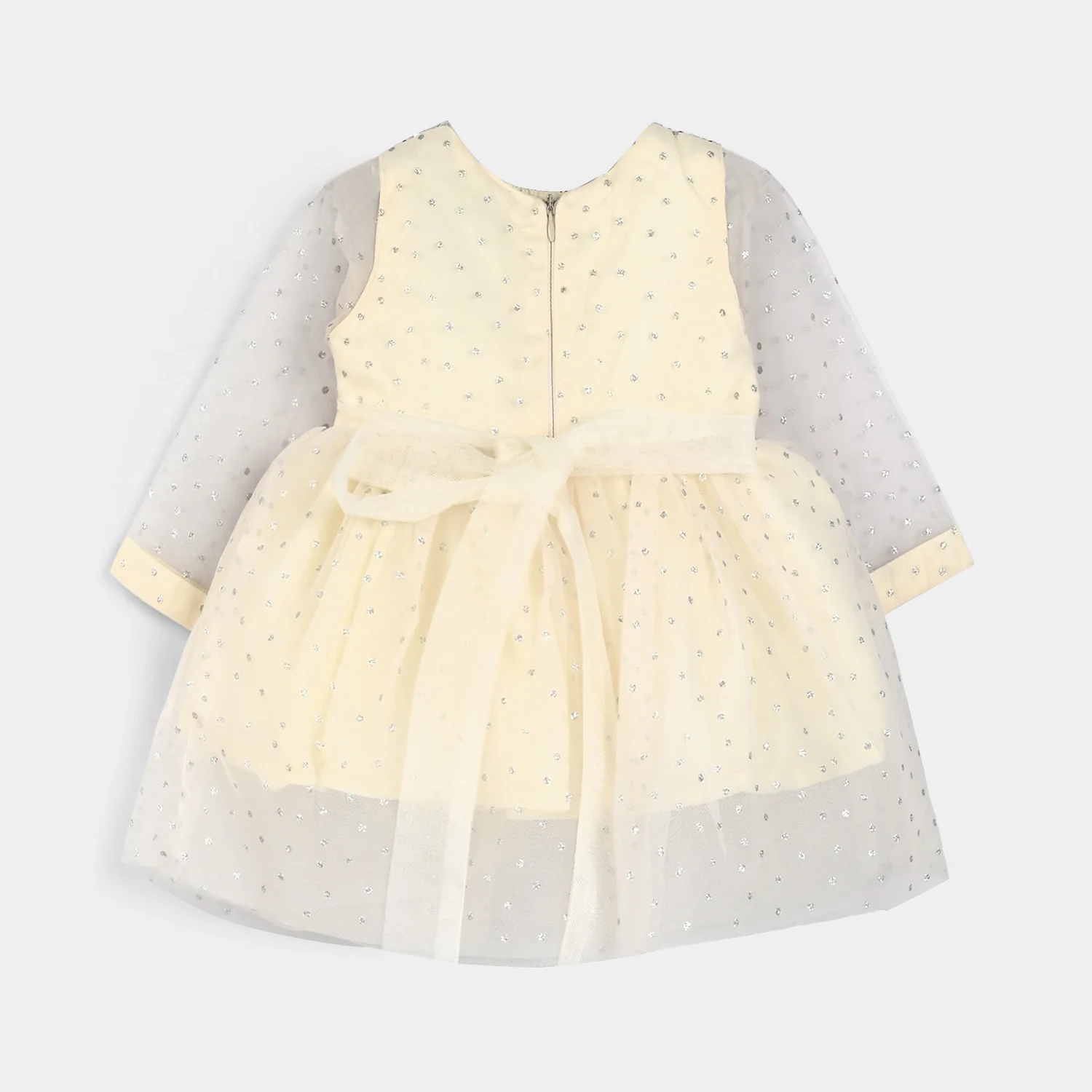 Infant Girls Organza Fancy Frock-Shimmer Polka-OFF White - Image 3