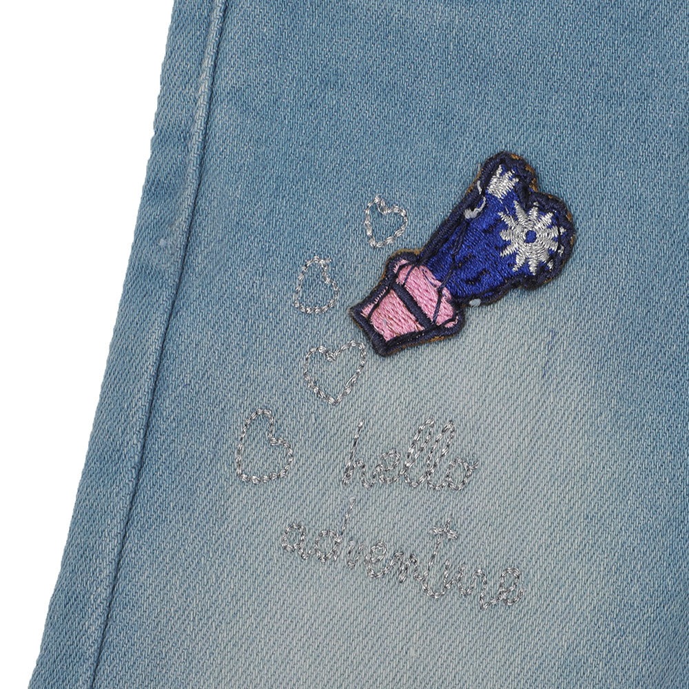 Infant Girls Pant Denim Applique EMB -Ice Blue - Image 4