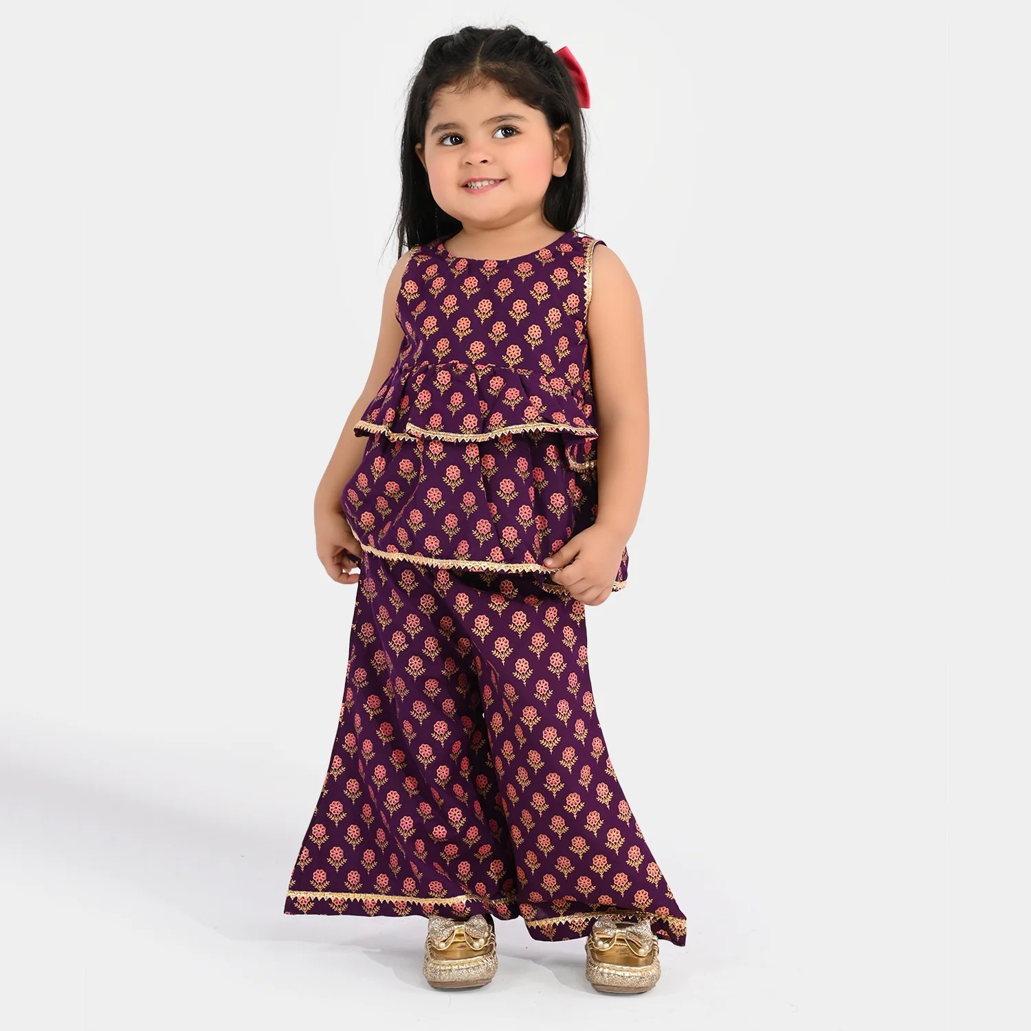 Infant Girls Poly Cambric 2Pcs Suit (Bebo) - Purple - Image 2