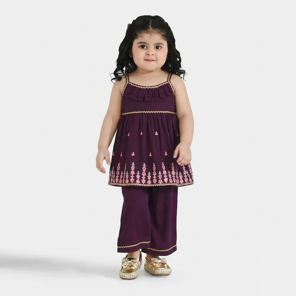 Infant Girls Poly Cambric 2-Piece Set (Maehka Gul) - Purple