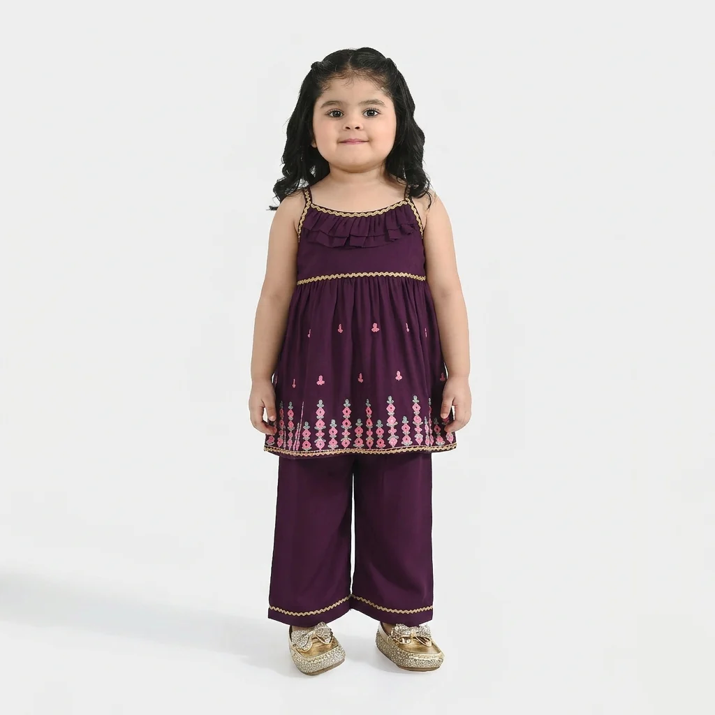 Infant Girls Poly Cambric 2-Piece Set (Maehka Gul) - Purple - Image 2