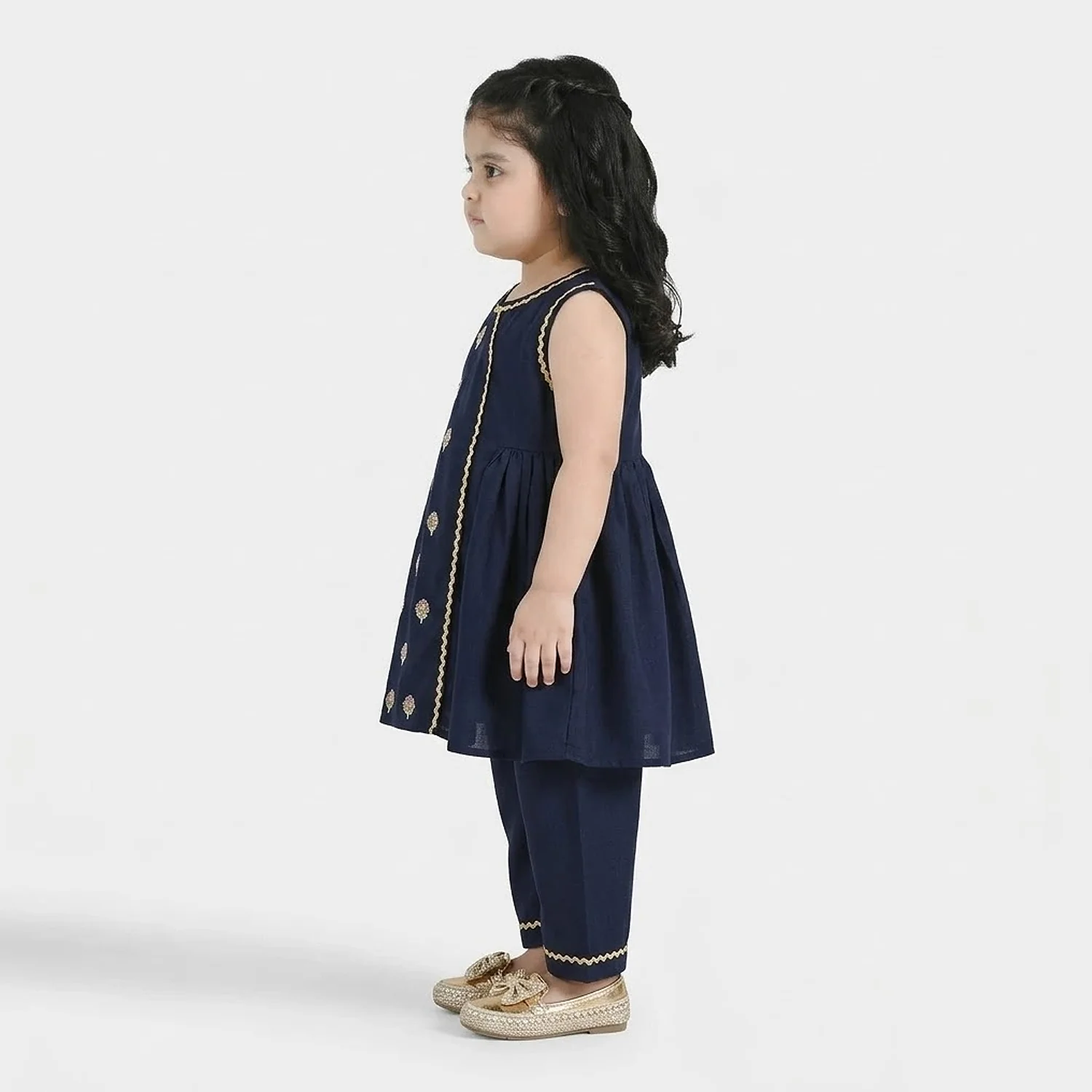 Infant Girls Embroidered Poly Cambric 2-Piece Suit (Chulbuli) - Navy - Image 2