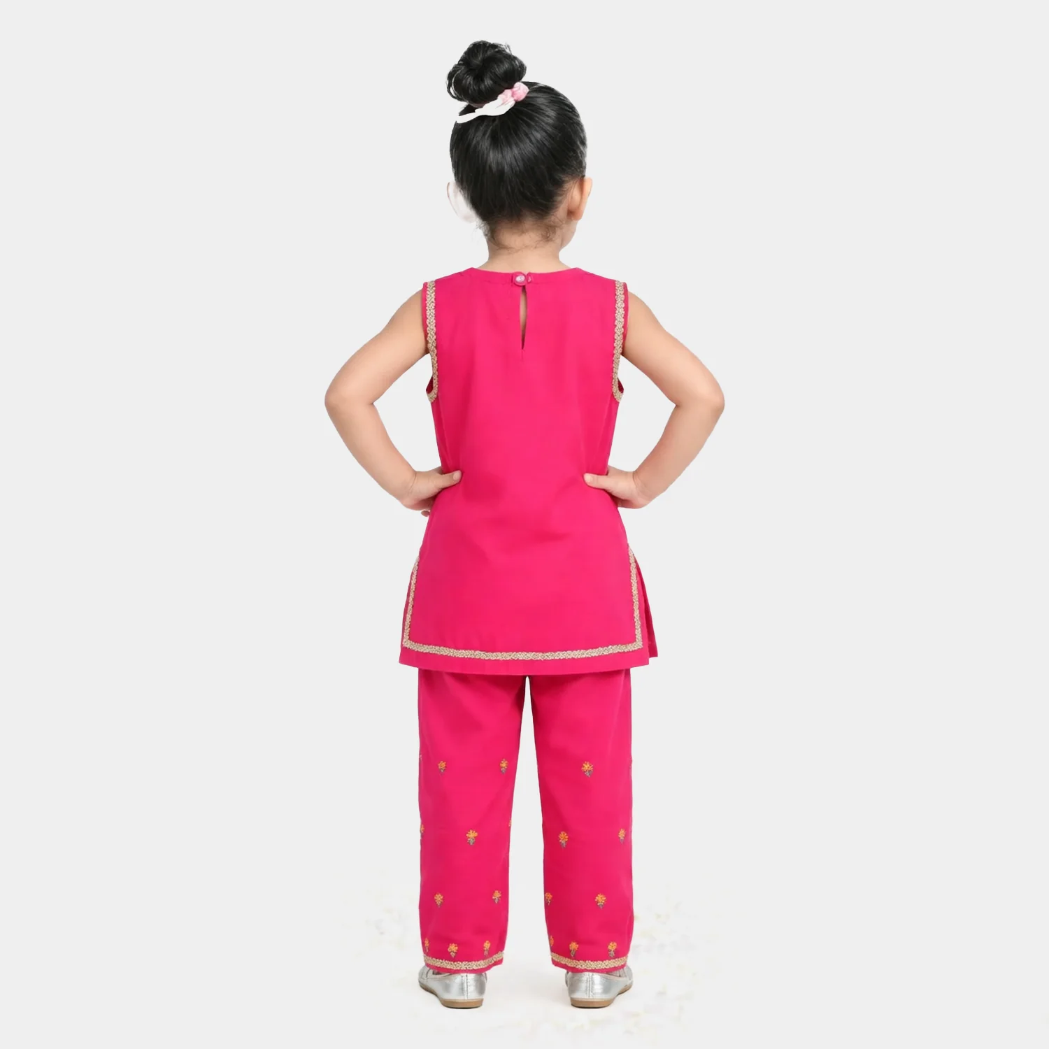 Infant Girls Poly Cambric 2Pc Set (Guddi) - Bright Pink - Image 3