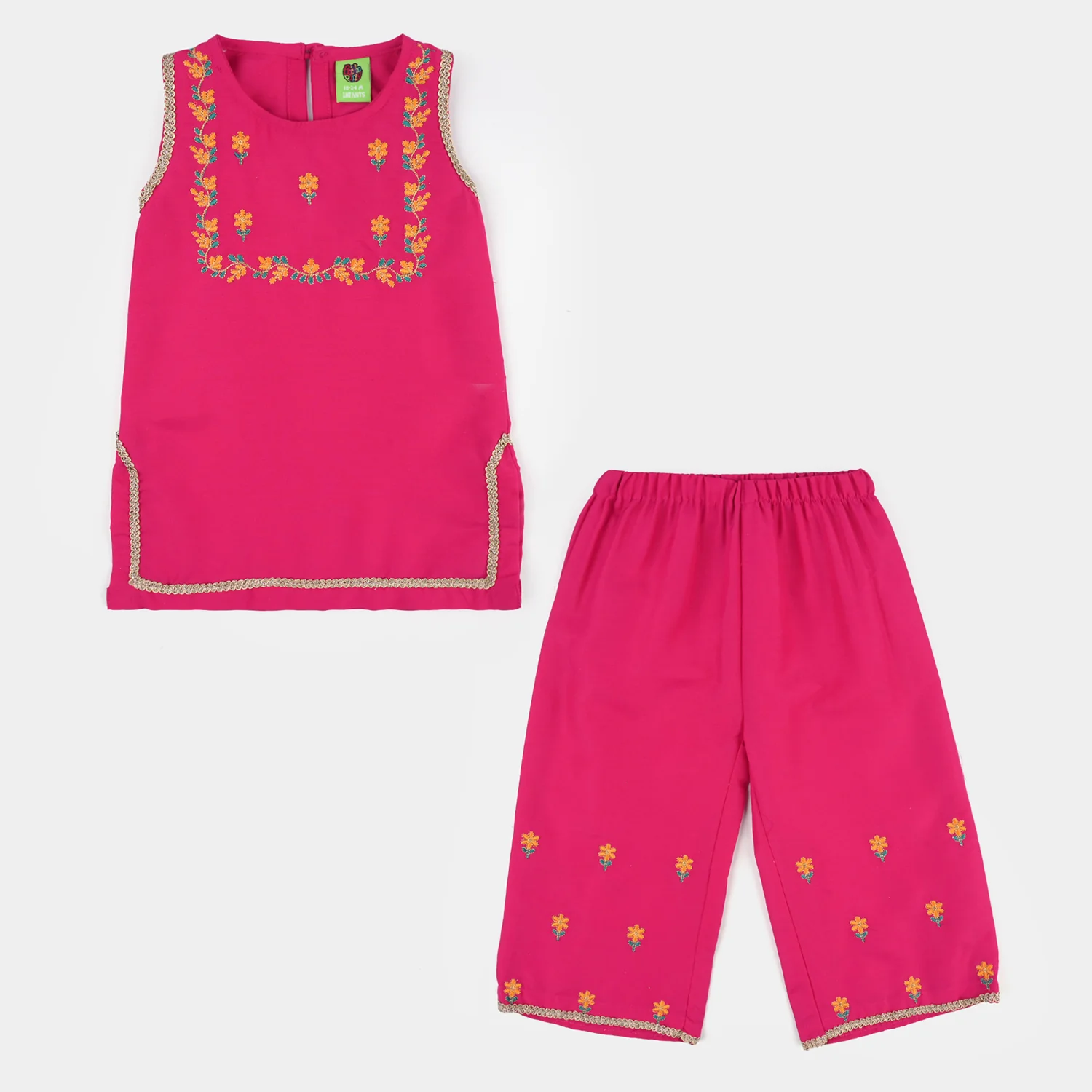 Infant Girls Poly Cambric 2Pc Set (Guddi) - Bright Pink - Image 4