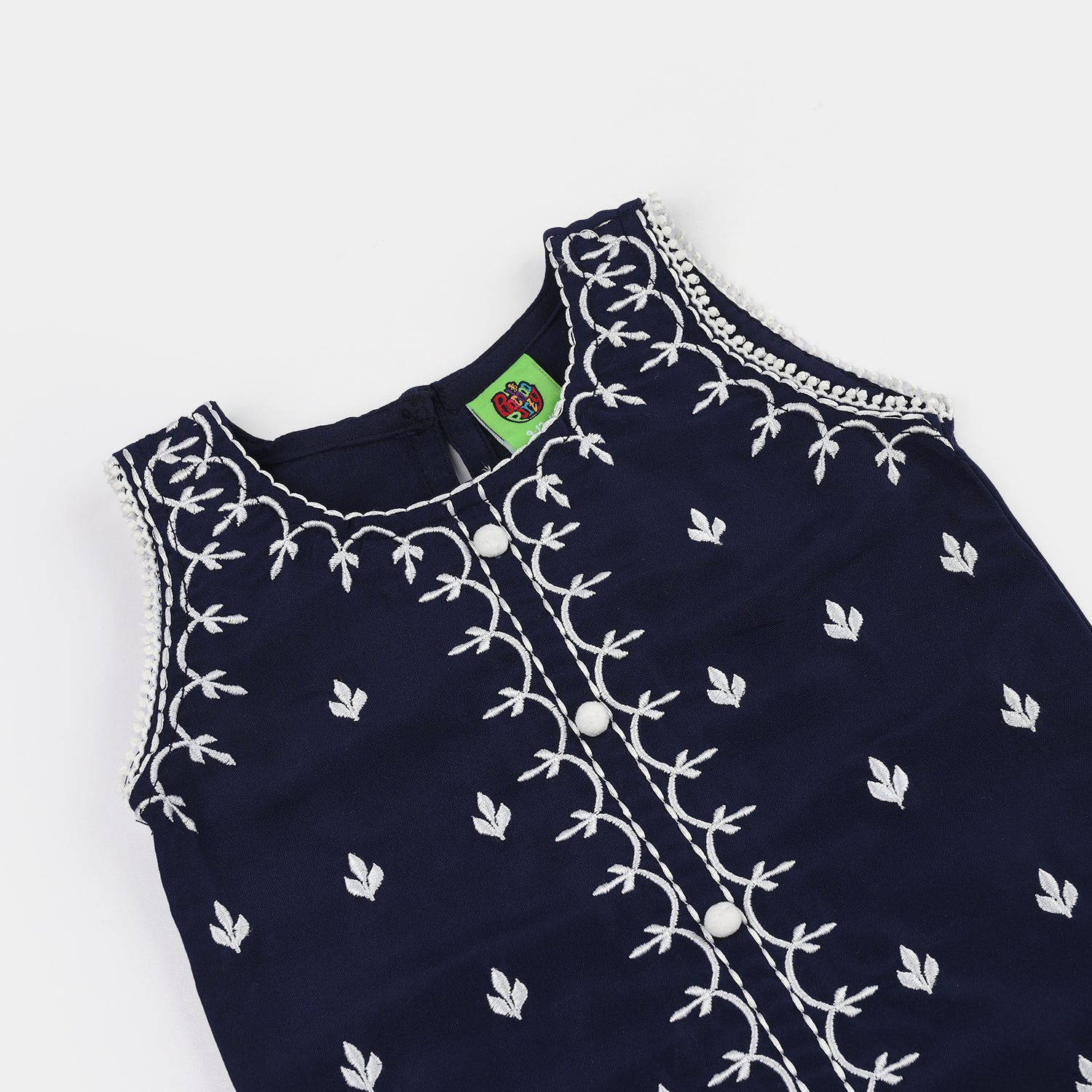 Infant Girls Poly Cambric Emb Kurti (Little Bagum) - Navy Blue - Image 2