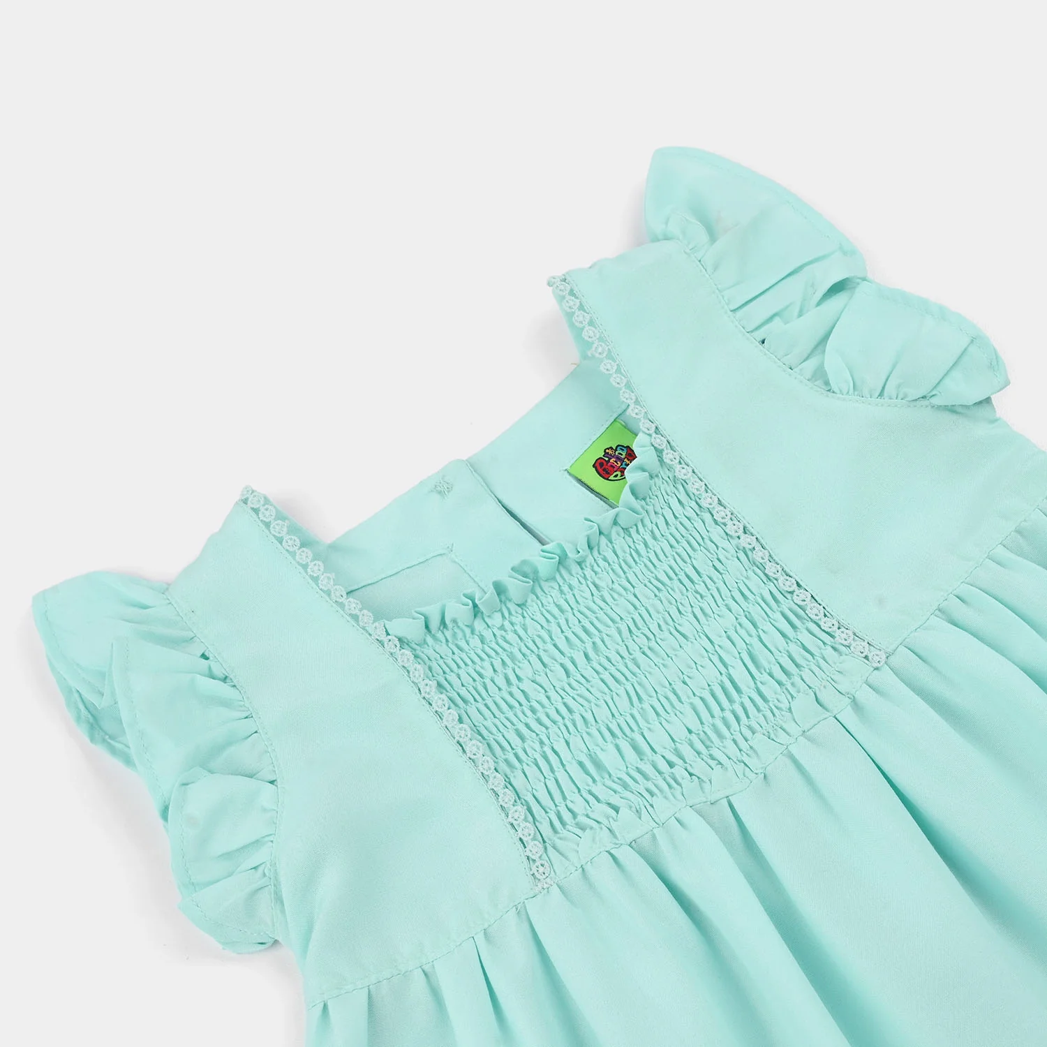 Infant Girls Poly Cambric Embroidered Kurti (Rani Bagh) - Mint Green - Image 3