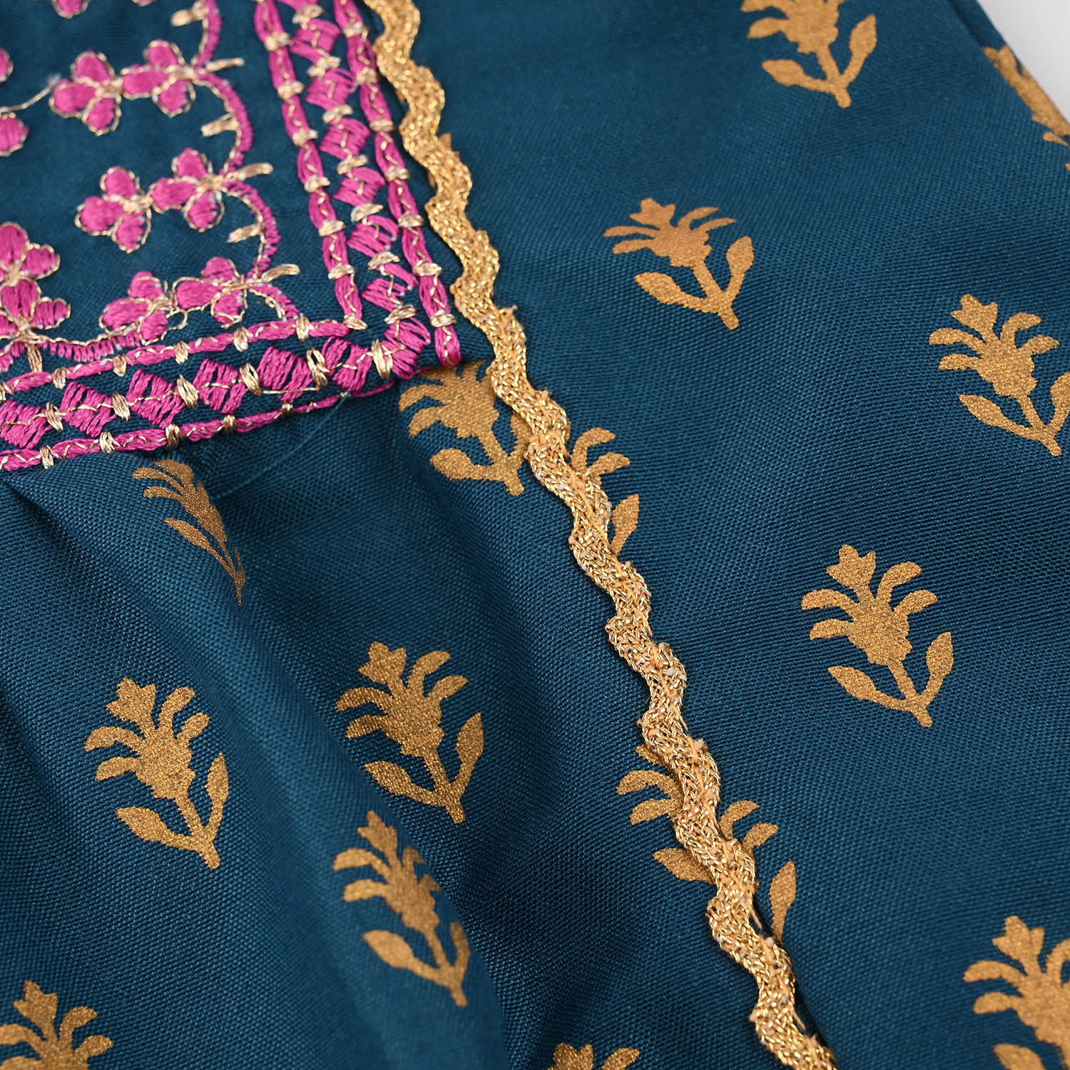 Infant Girls poly cambric Emb & Printed Kurti Baby Gul-Teal - Image 3
