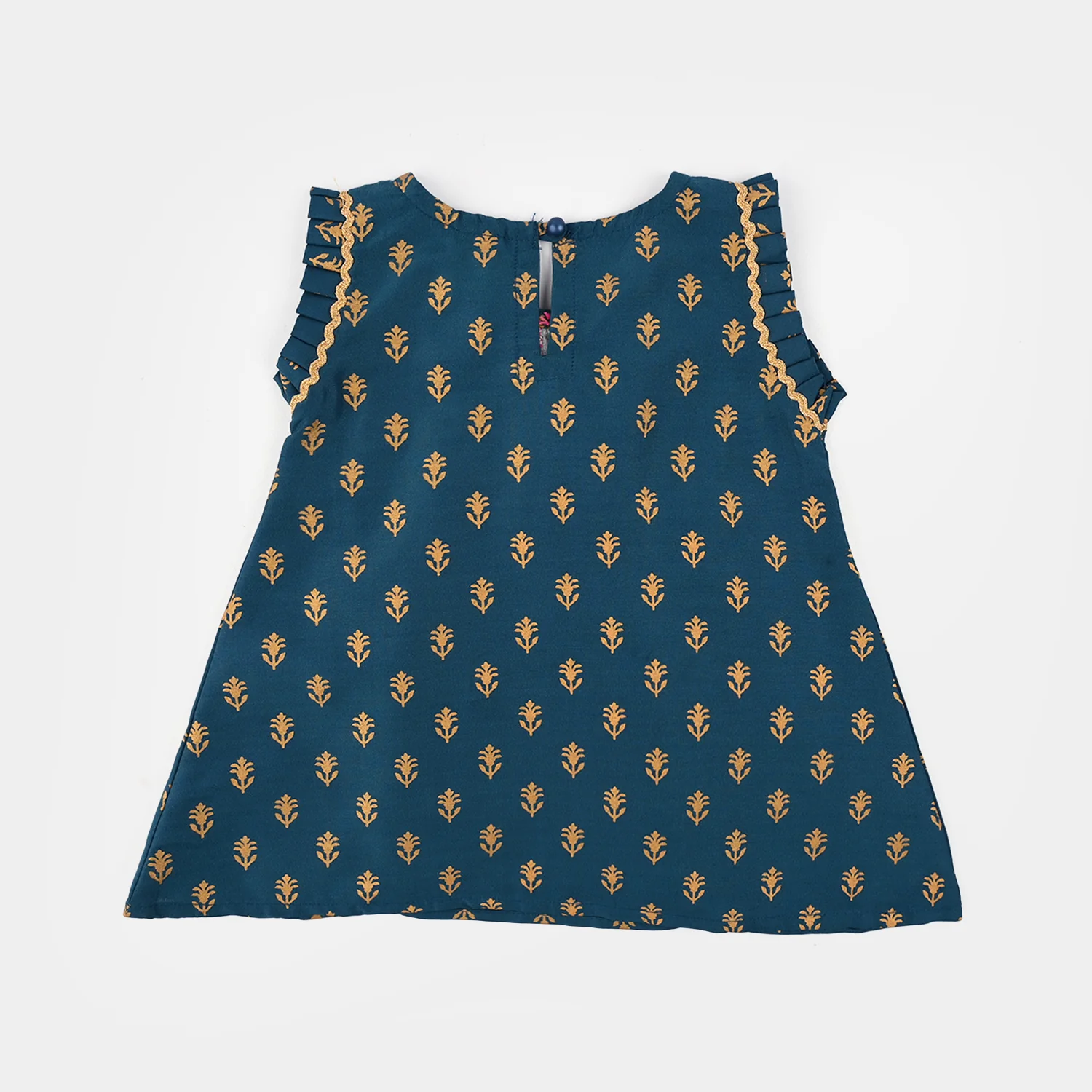 Infant Girls poly cambric Emb & Printed Kurti Baby Gul-Teal - Image 4