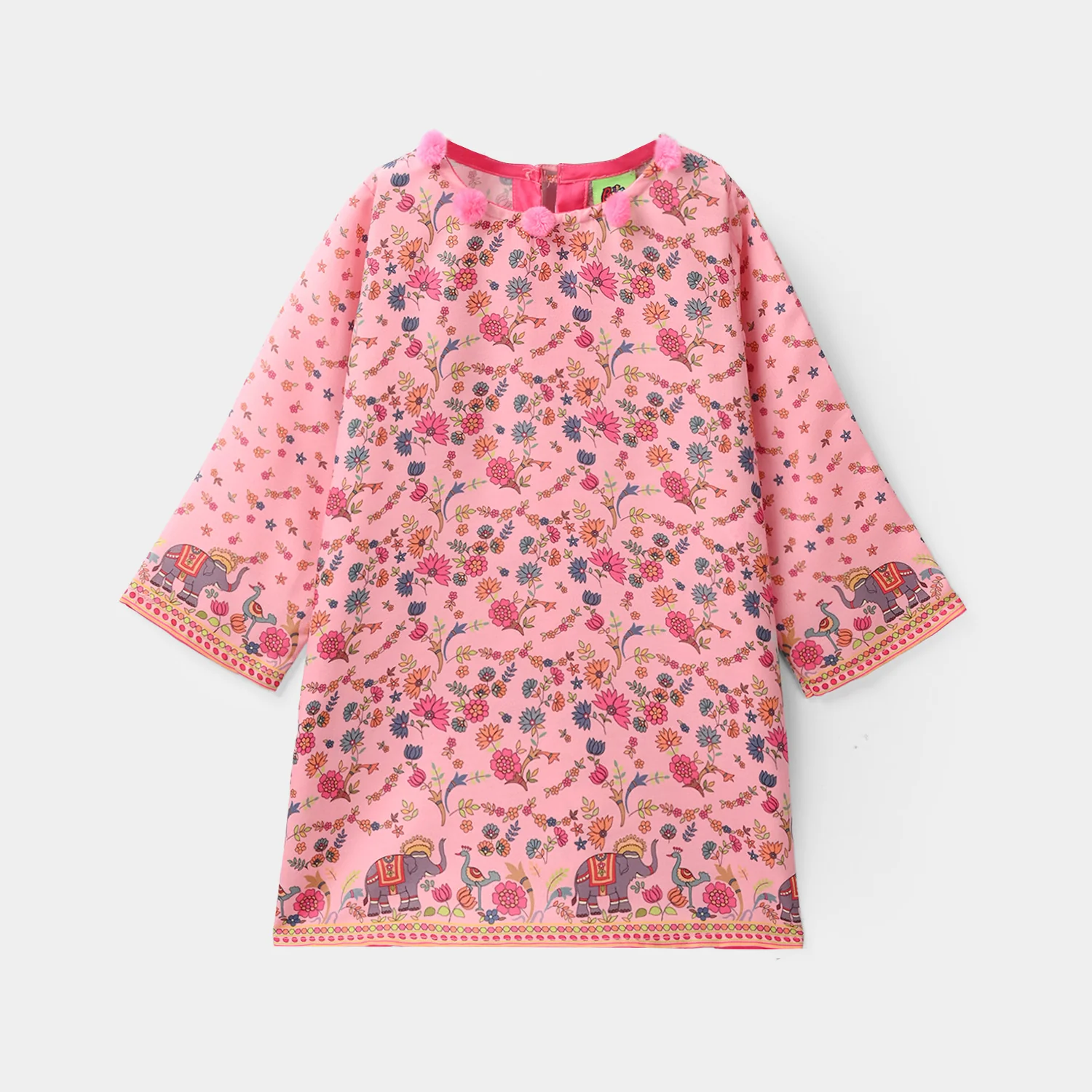 Infant Girls Poly Cambric Printed Kurti - Pink - Image 4