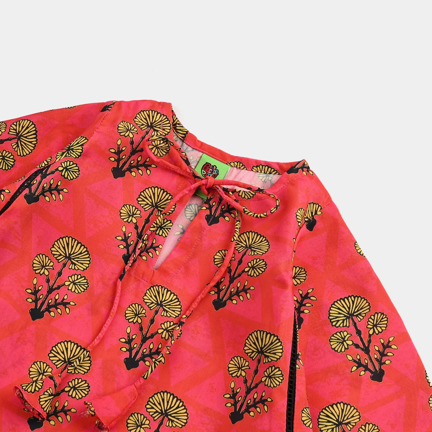 Infant Girls poly cambric Printed Kurti Laali-Red - Image 2