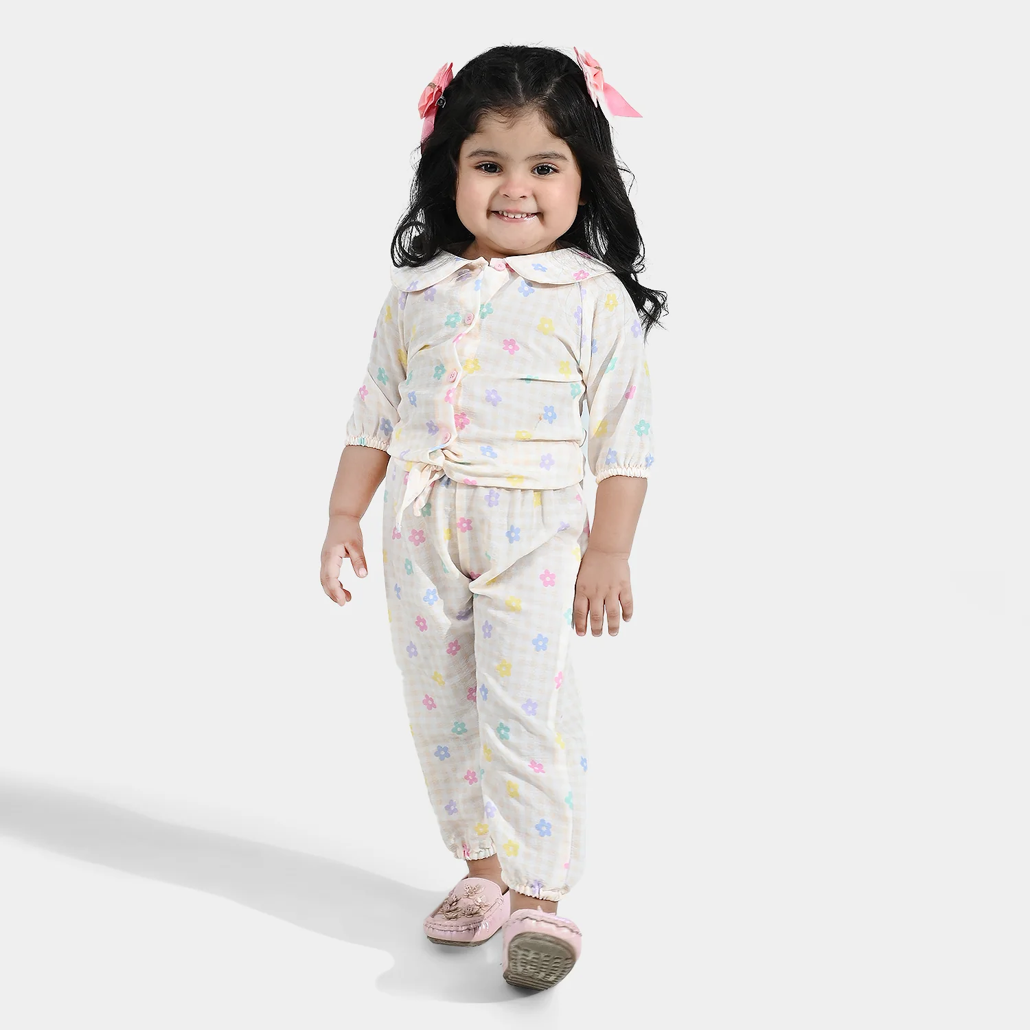 Infant Girls Poly Crinkle 2 Pc Suit - Cream