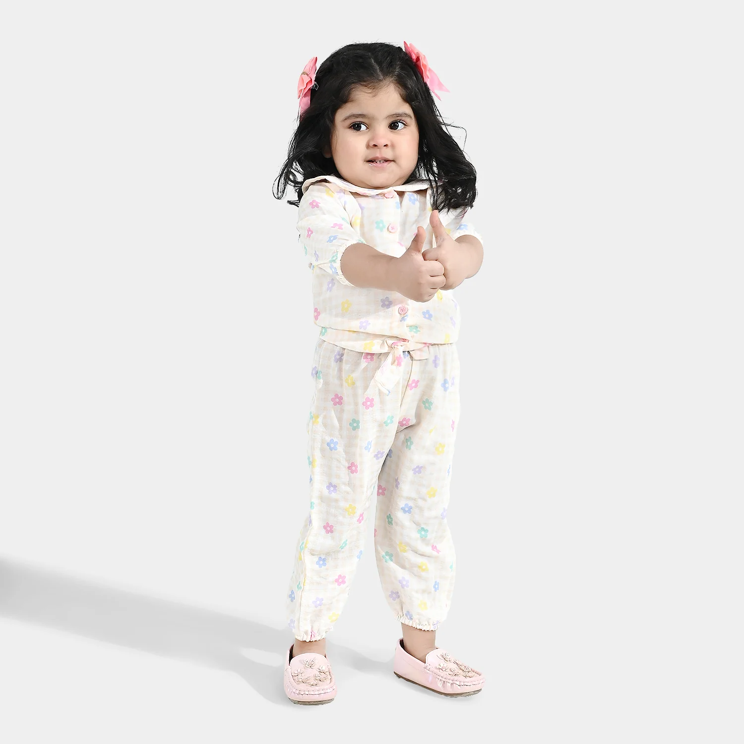 Infant Girls Poly Crinkle 2 Pc Suit - Cream - Image 2