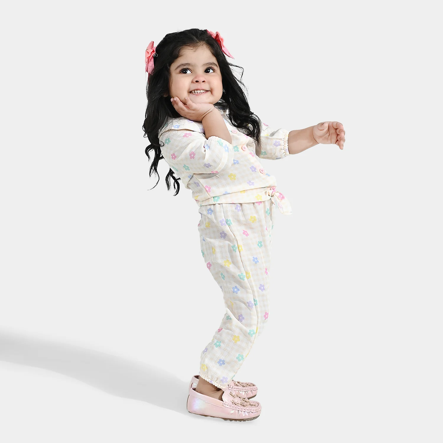 Infant Girls Poly Crinkle 2 Pc Suit - Cream - Image 3