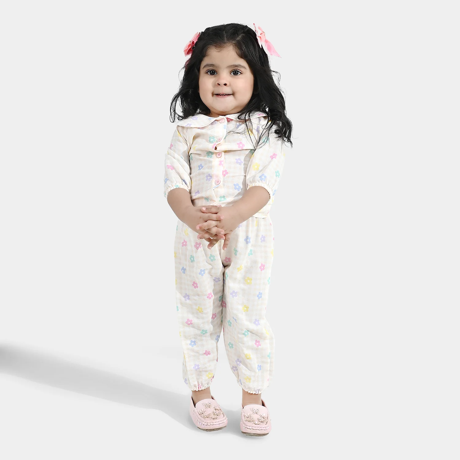 Infant Girls Poly Crinkle 2 Pc Suit - Cream - Image 4