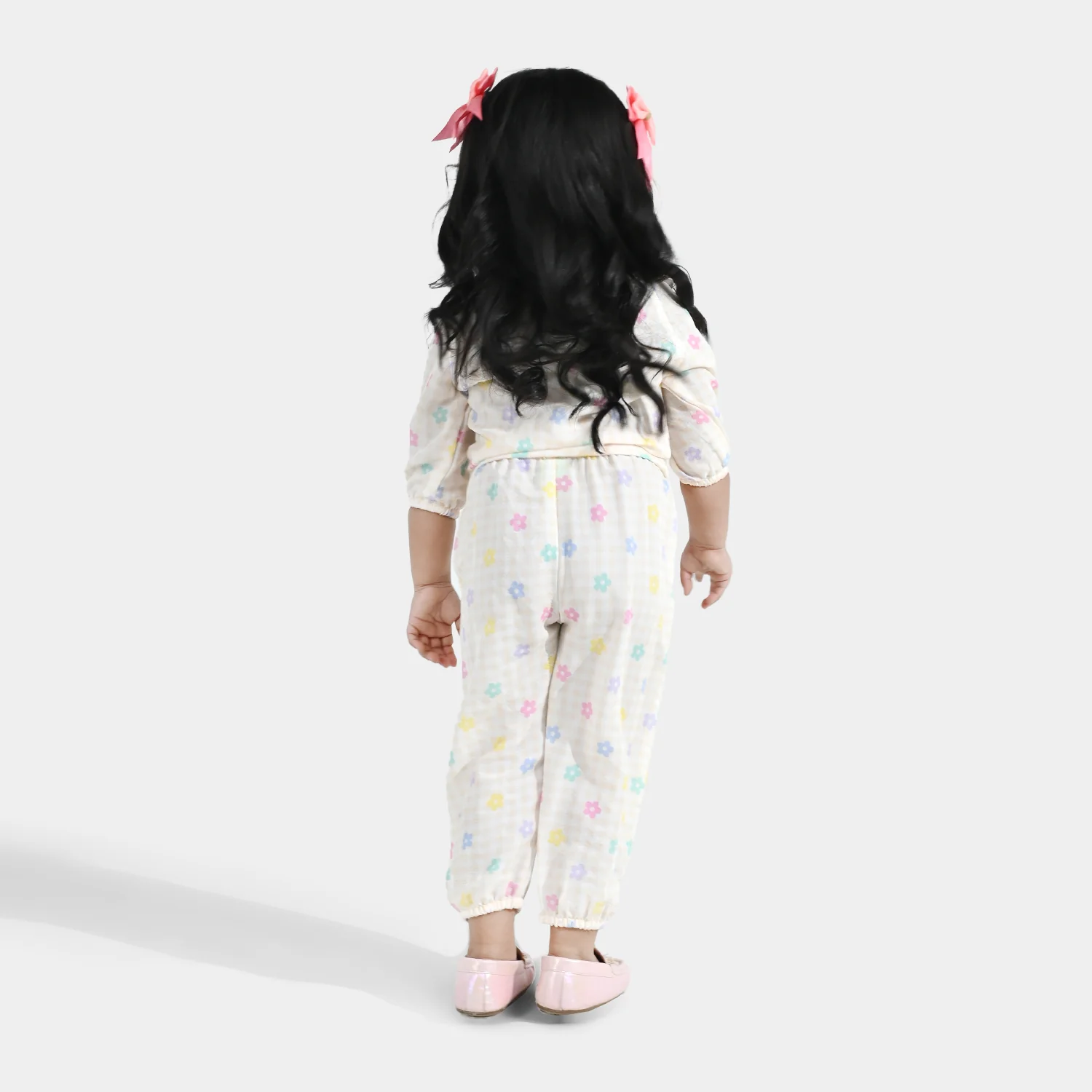 Infant Girls Poly Crinkle 2 Pc Suit - Cream - Image 5