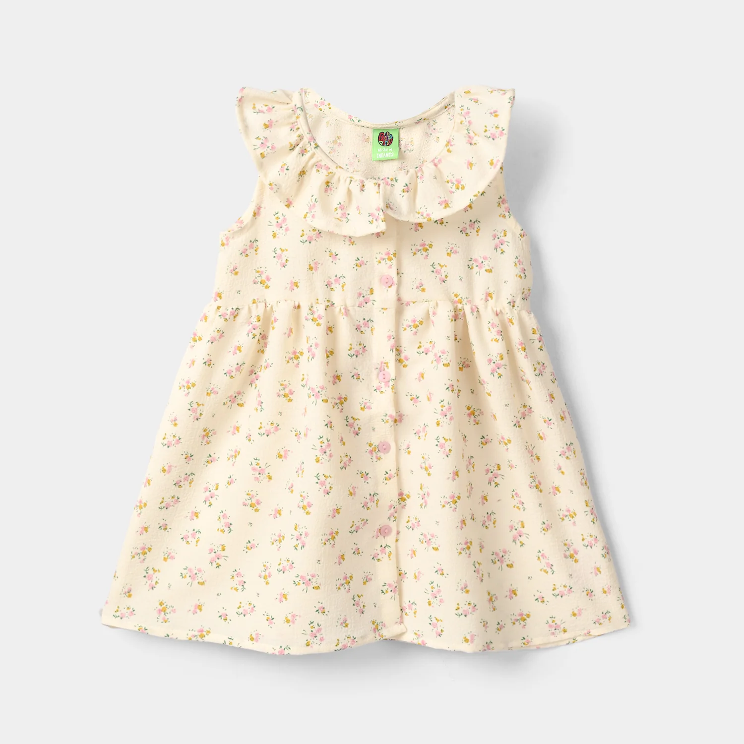 Infant Girls Poly Crinkle Casual Frock - Off White
