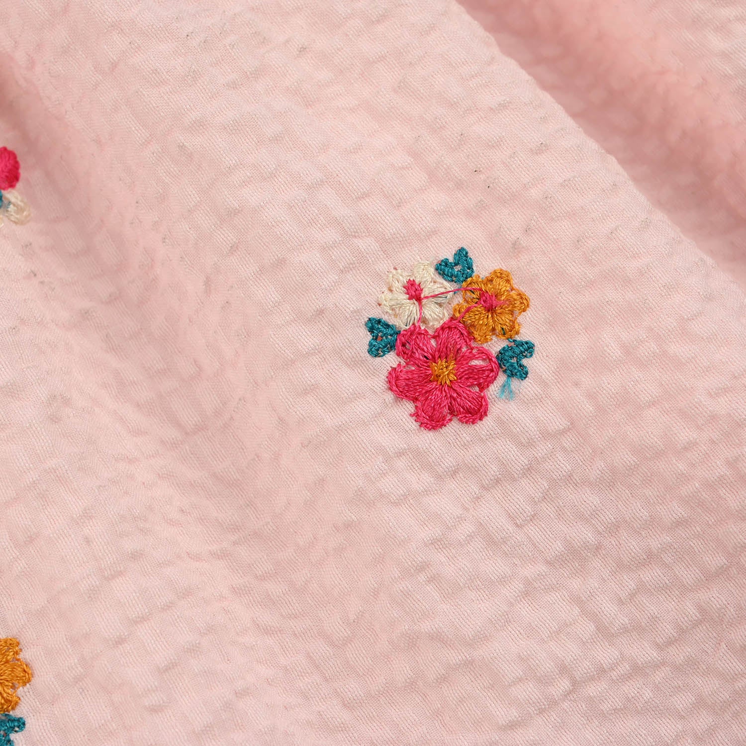 Infant Girls Poly Crinkle Embroidered Top (Butterfly & Flowers) - Baby Pink - Image 3