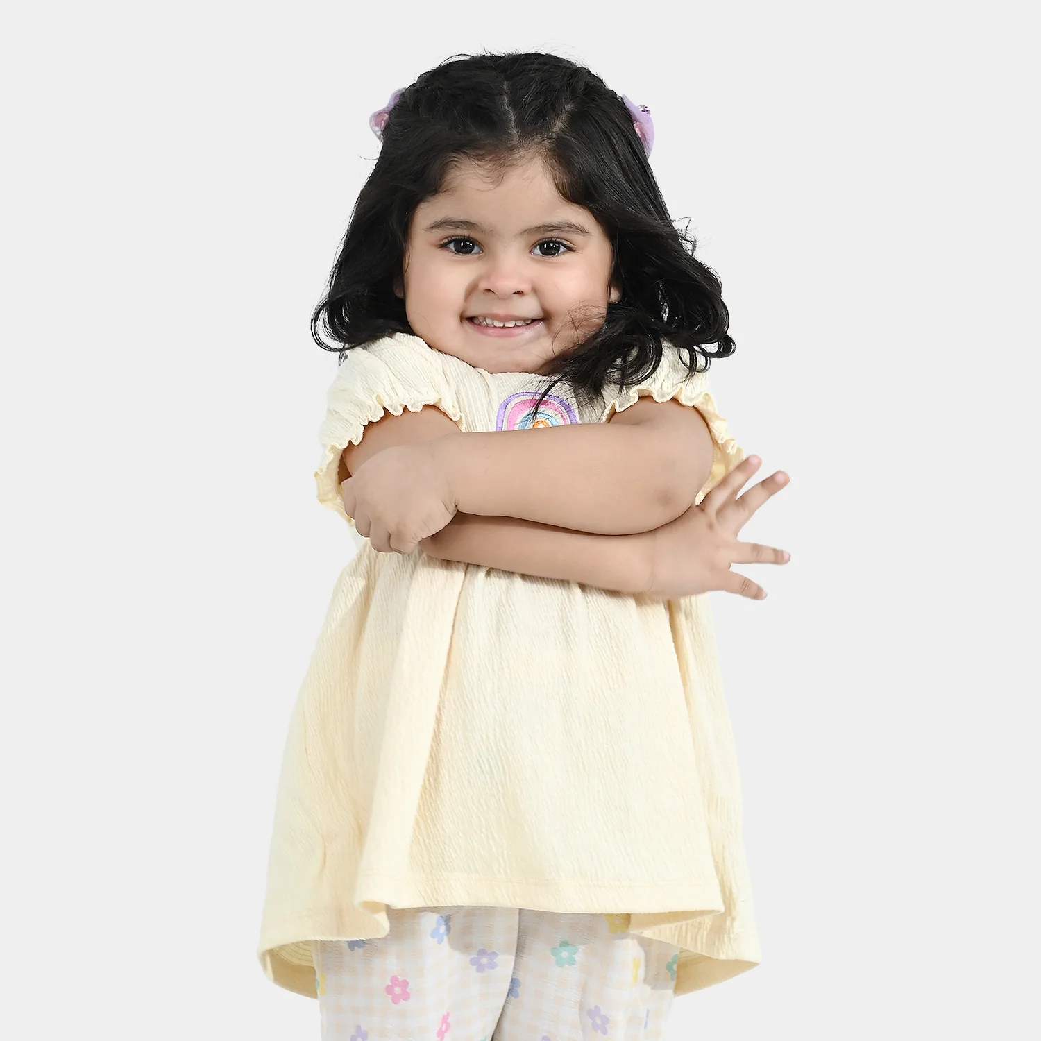 Infant Girls Poly Crinkle Knitted Frock (RAINBOW) - Yellow - Image 5