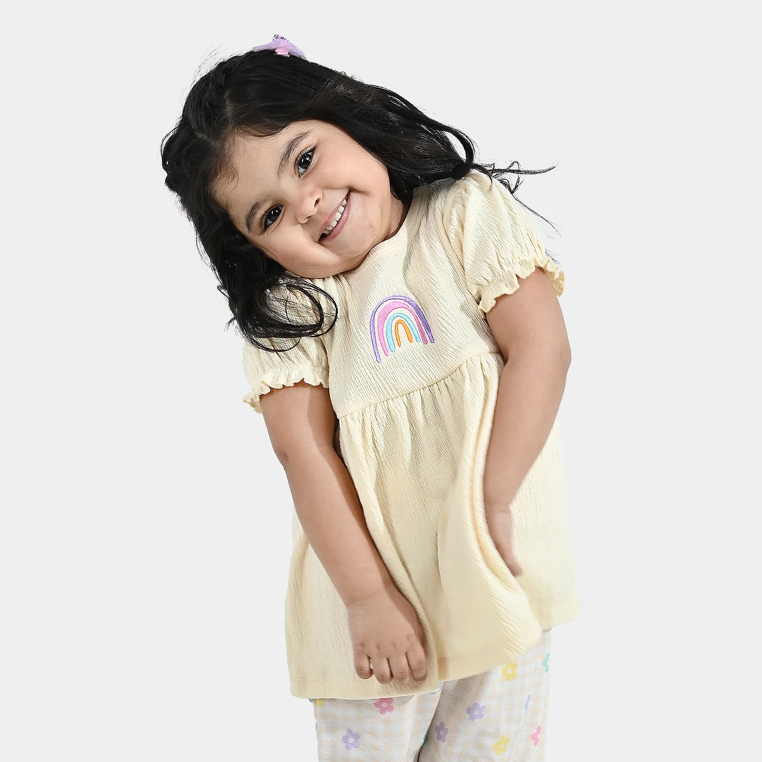 Infant Girls Poly Crinkle Knitted Frock (RAINBOW) - Yellow - Image 6