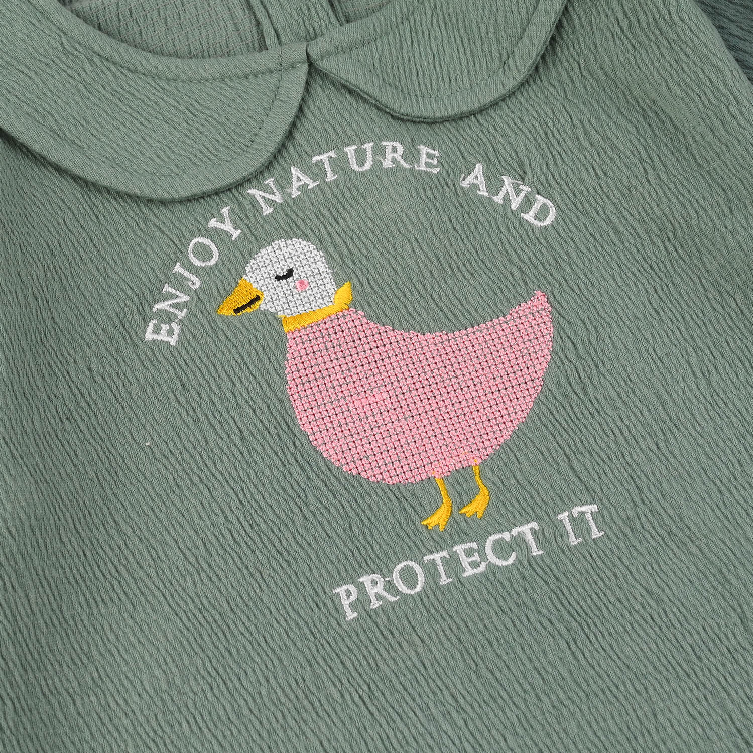 Infant Girls Poly Crinkle Knitted Romper (Enjoy Nature) - Green - Image 2