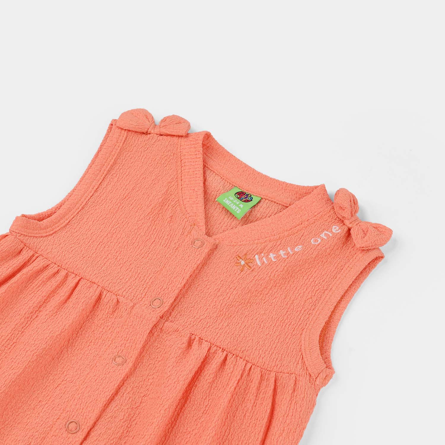 Infant Girls Poly Crinkle Knitted Romper (Little One) - Orange - Image 2