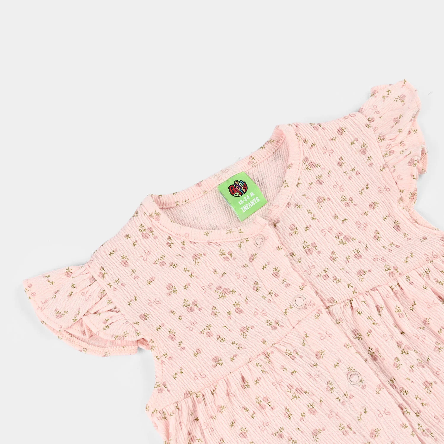 Infant Girls Poly Crinkle Knitted Romper (Nature Spoke) - Pink - Image 2