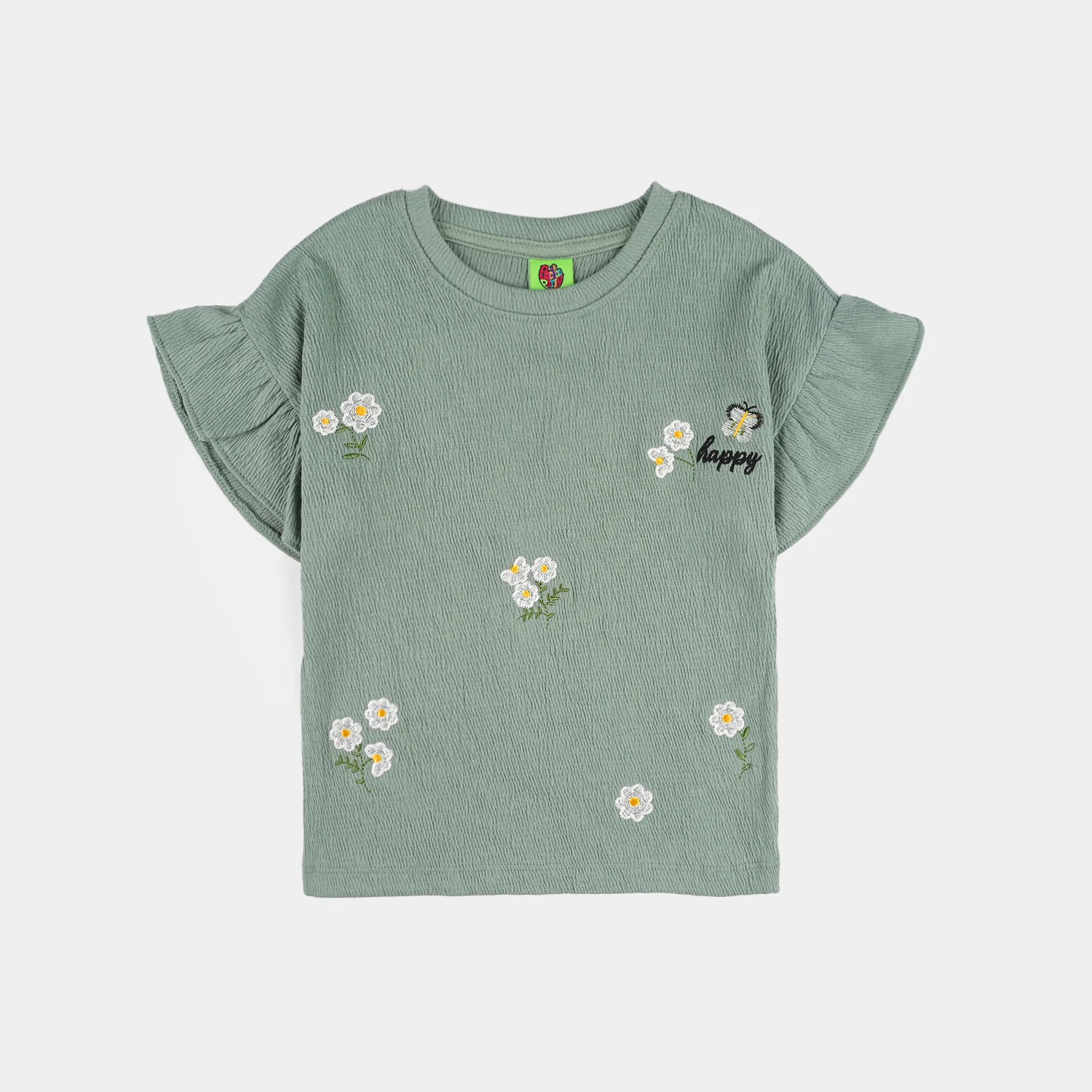 Infant Girls Poly Crinkle Knitted Suit (Be Happy) - Green - Image 2