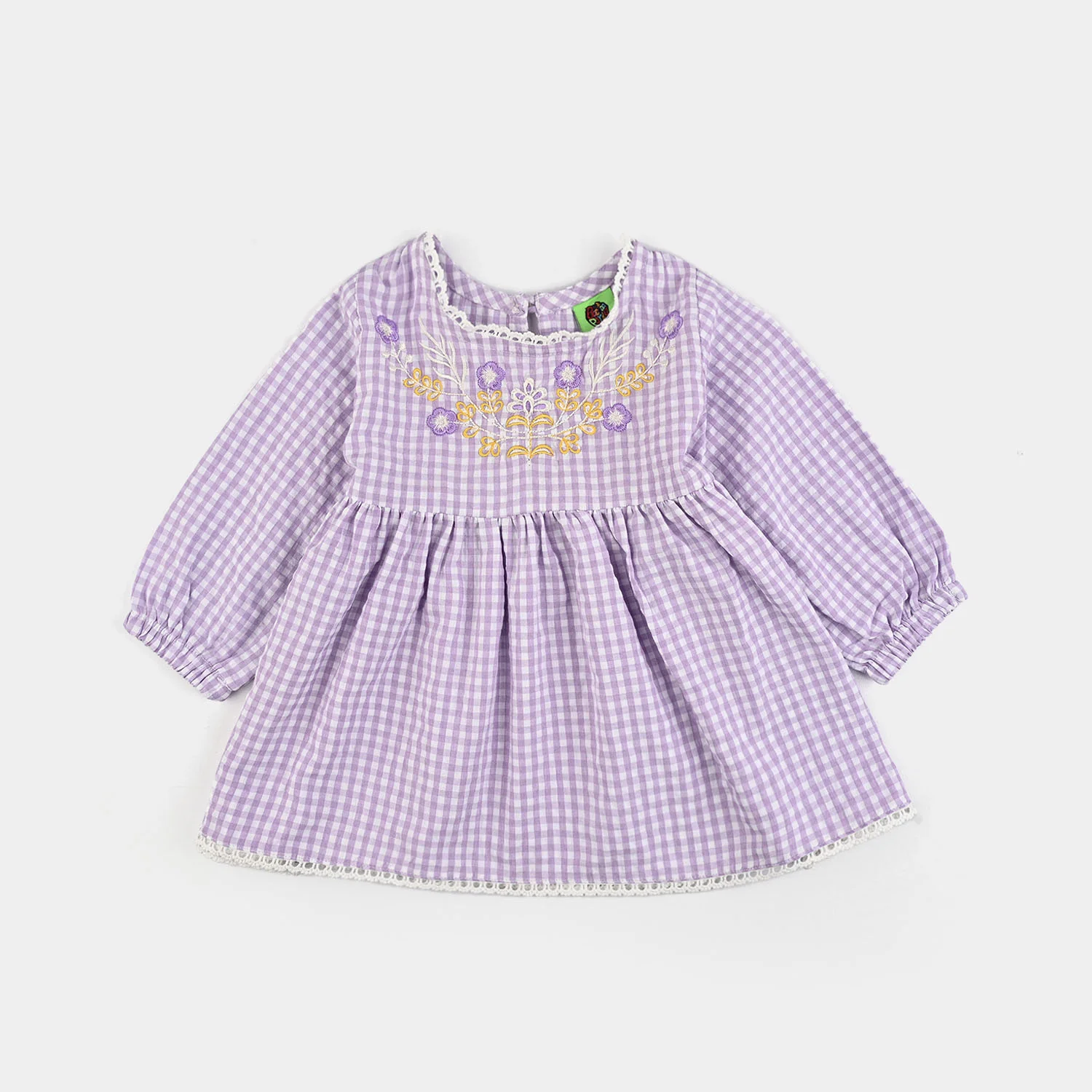 Infant Girls Poly Jersey Embroidered Top Flowers Checks - Purple