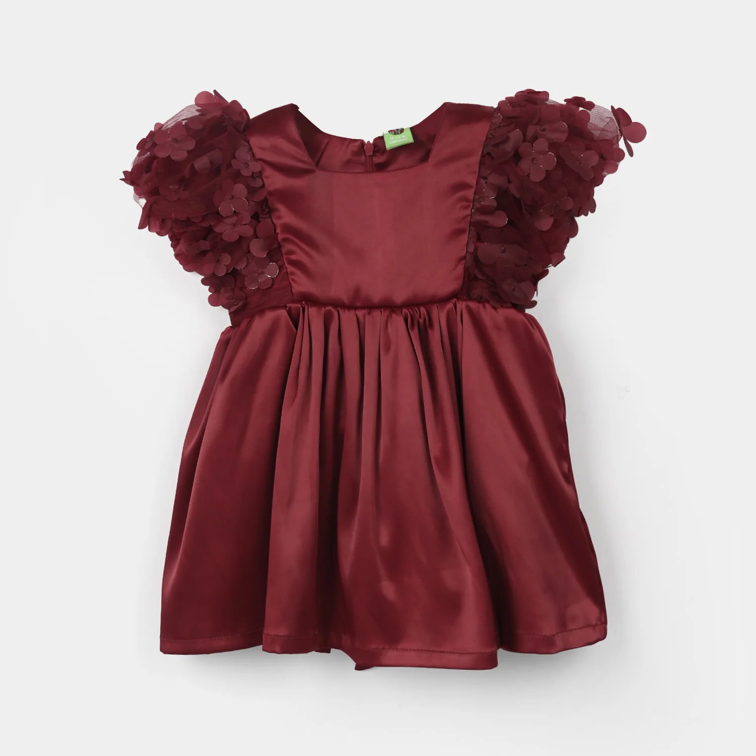 Infant Girls Poly Satin Fancy Frock (Flower) - Maroon - Image 2