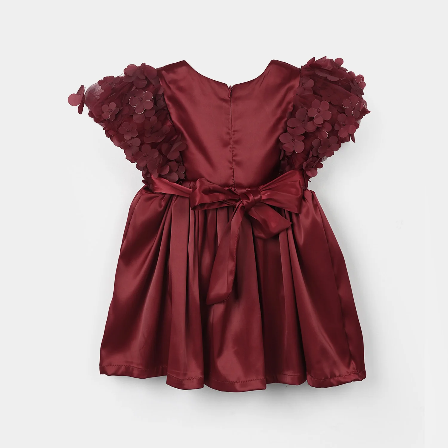 Infant Girls Poly Satin Fancy Frock (Flower) - Maroon - Image 4