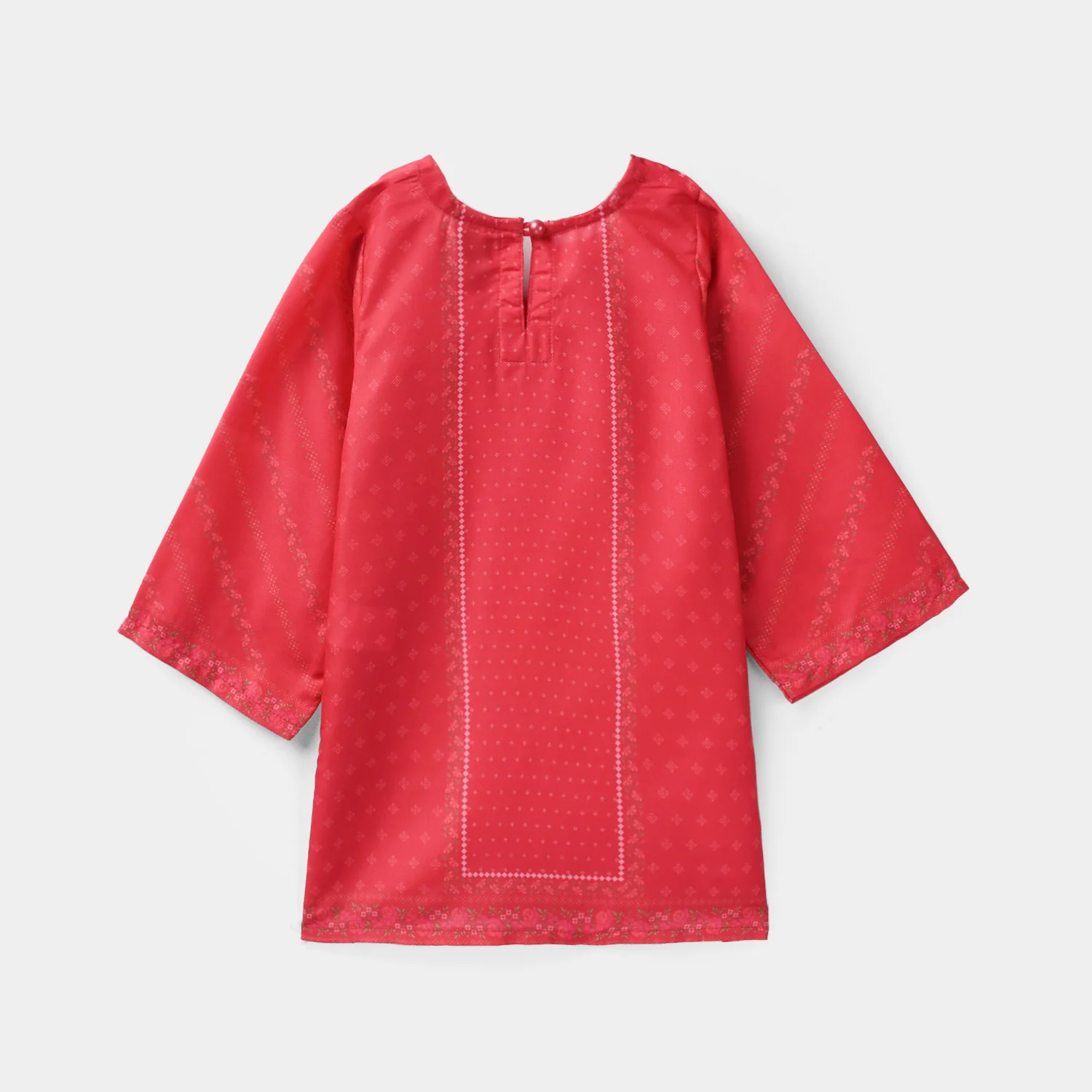 Infant Girls Poly Twill Printed Kurti - Shocking Pink - Image 4