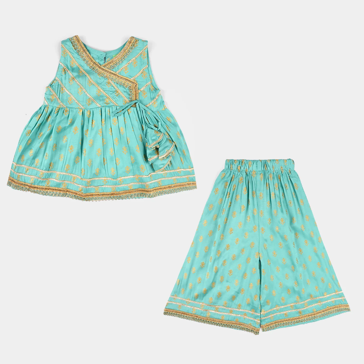 Infant Girls Raw Silk 2Pcs (Anarkha Style) - Gul Mirah/Turquoise - Image 5