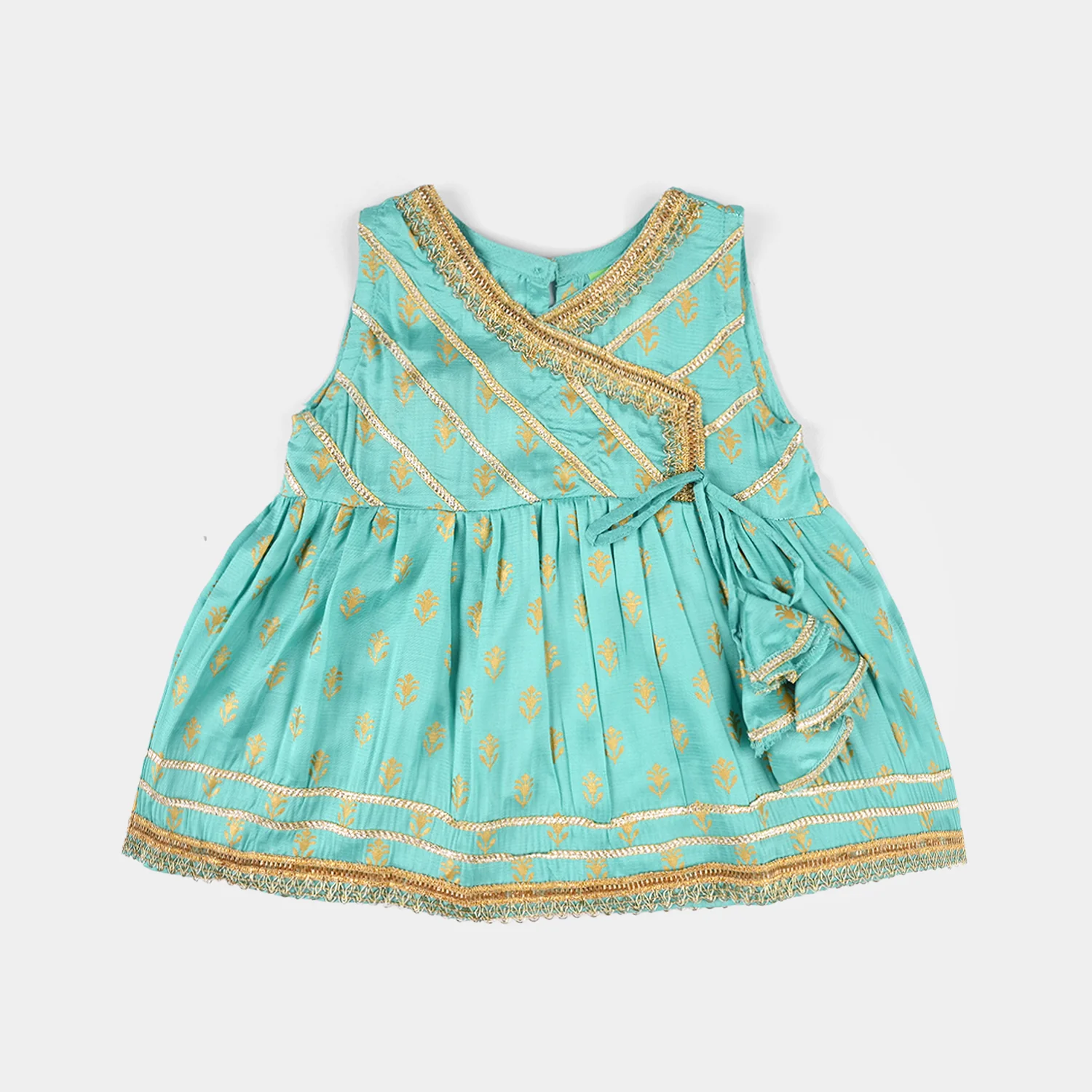Infant Girls Raw Silk 2Pcs (Anarkha Style) - Gul Mirah/Turquoise - Image 6
