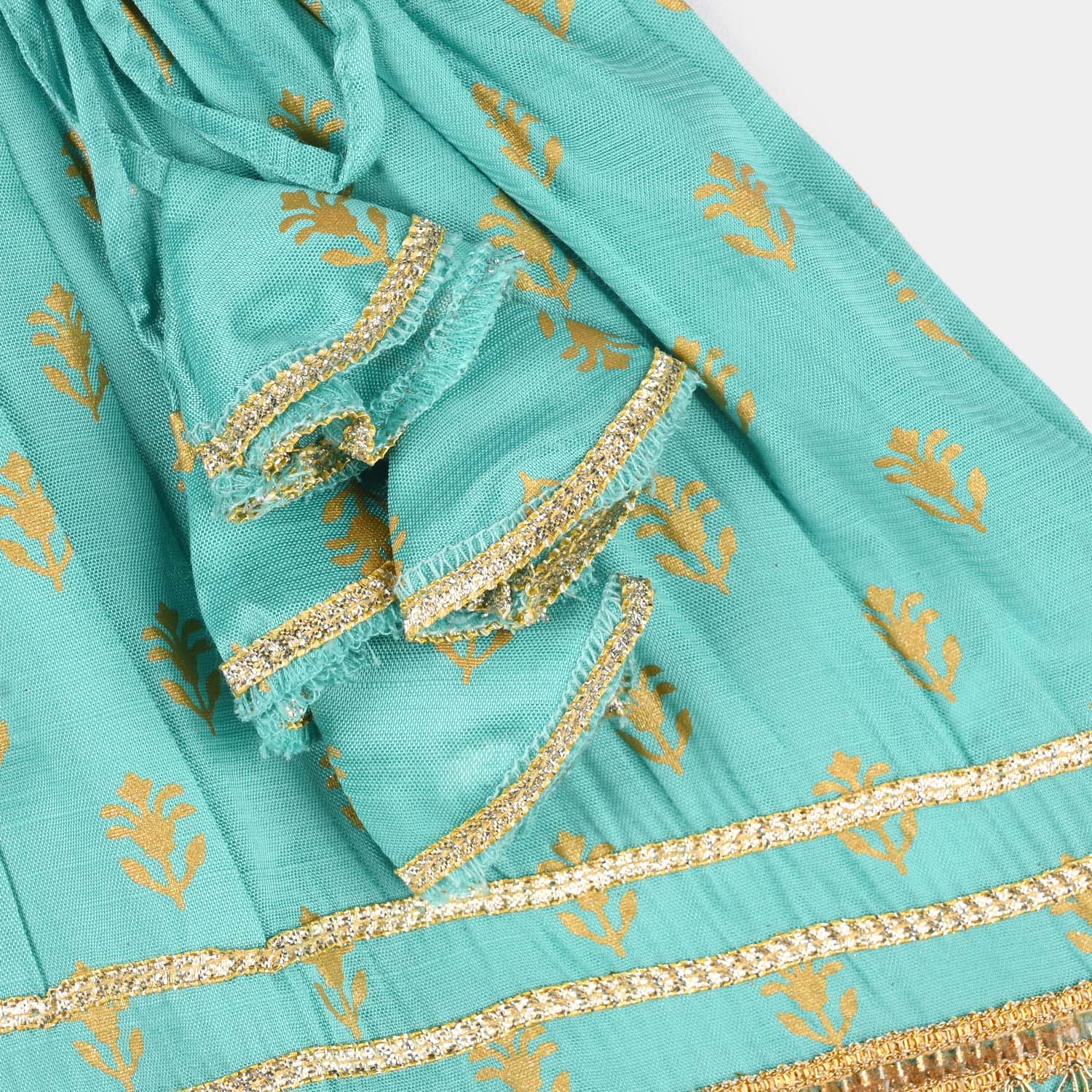 Infant Girls Raw Silk 2Pcs (Anarkha Style) - Gul Mirah/Turquoise - Image 8