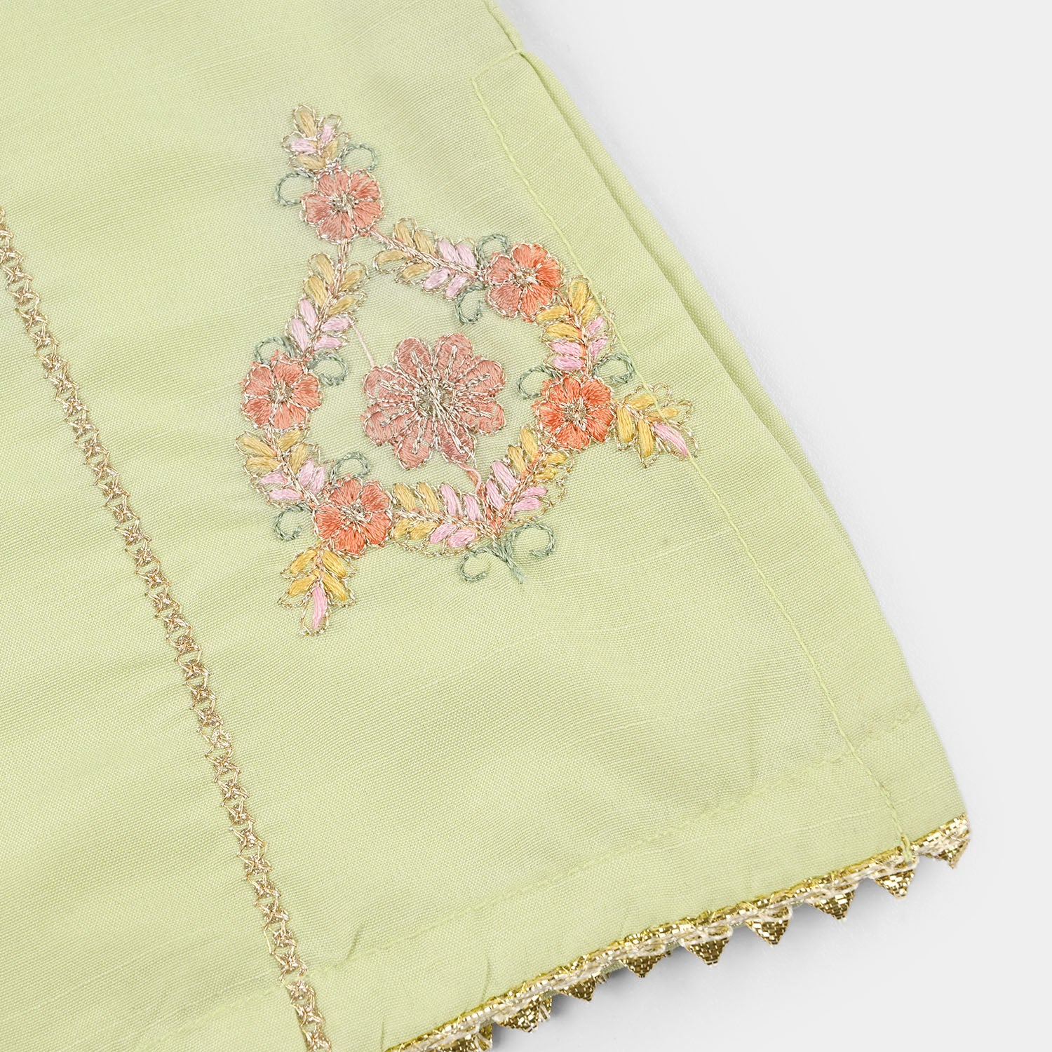 Infant Girls Raw Silk 2-Piece Set (Laddoo Rani) - Pista Green - Image 4